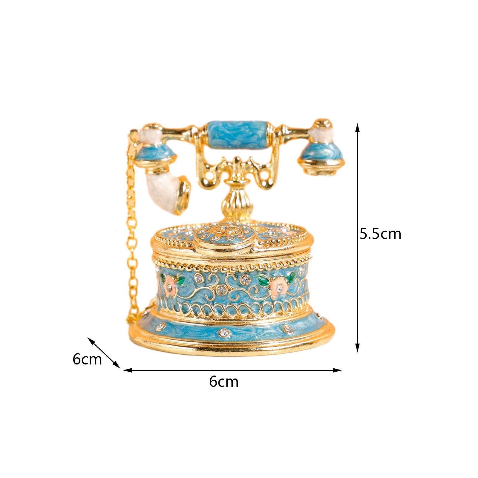 Jewelry Trinket Box Telephone Figurine Home Decor Sparkling Ring Holder Case blue