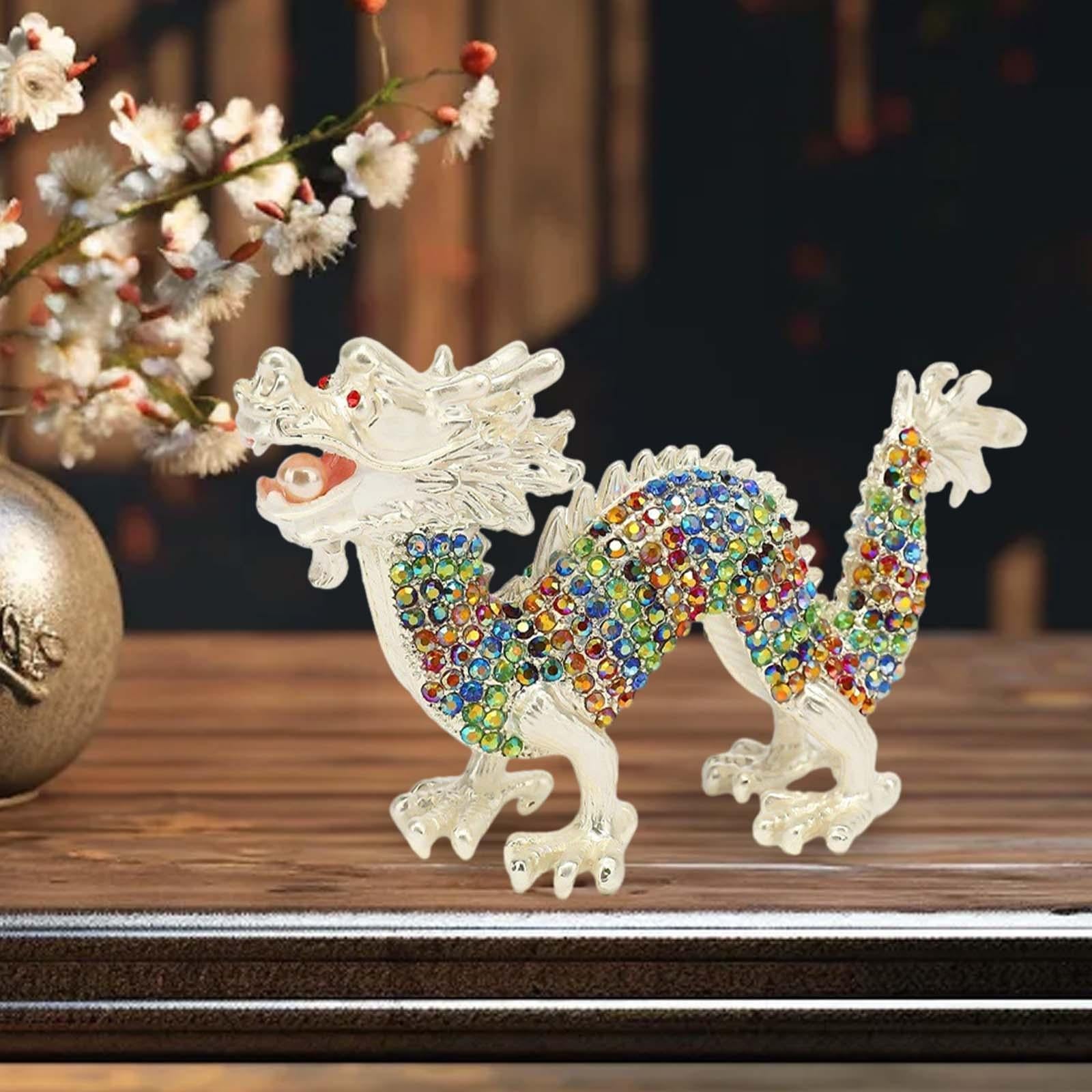 Mini Dragon Figurine Crafts Animal Sculpture for Spring Festivals Shelf Desk White