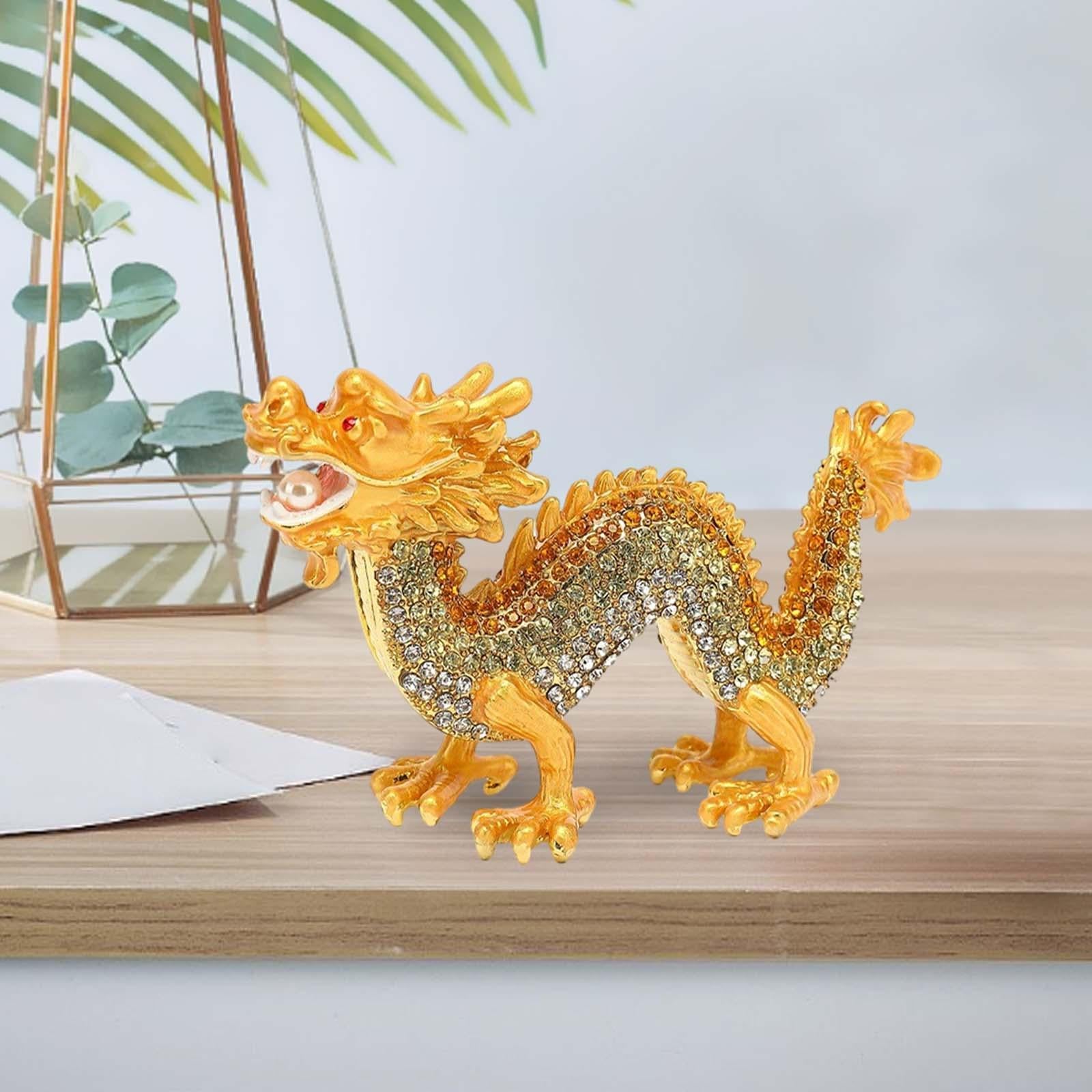 Mini Dragon Figurine Crafts Animal Sculpture for Spring Festivals Shelf Desk Gold