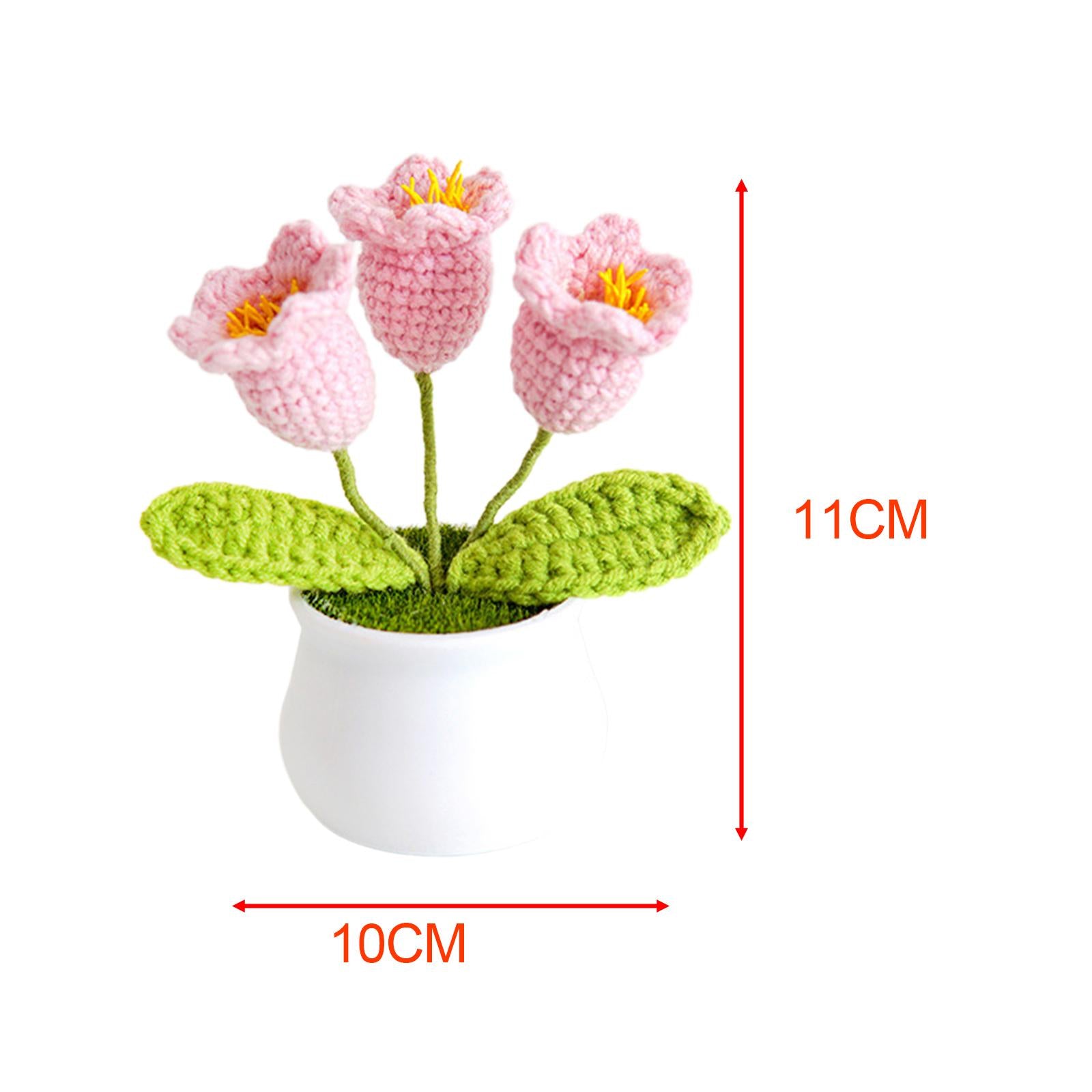 Mini Potted Artificial Plants Cute Hand Woven Flowers for Desktop Shelf Home Style E