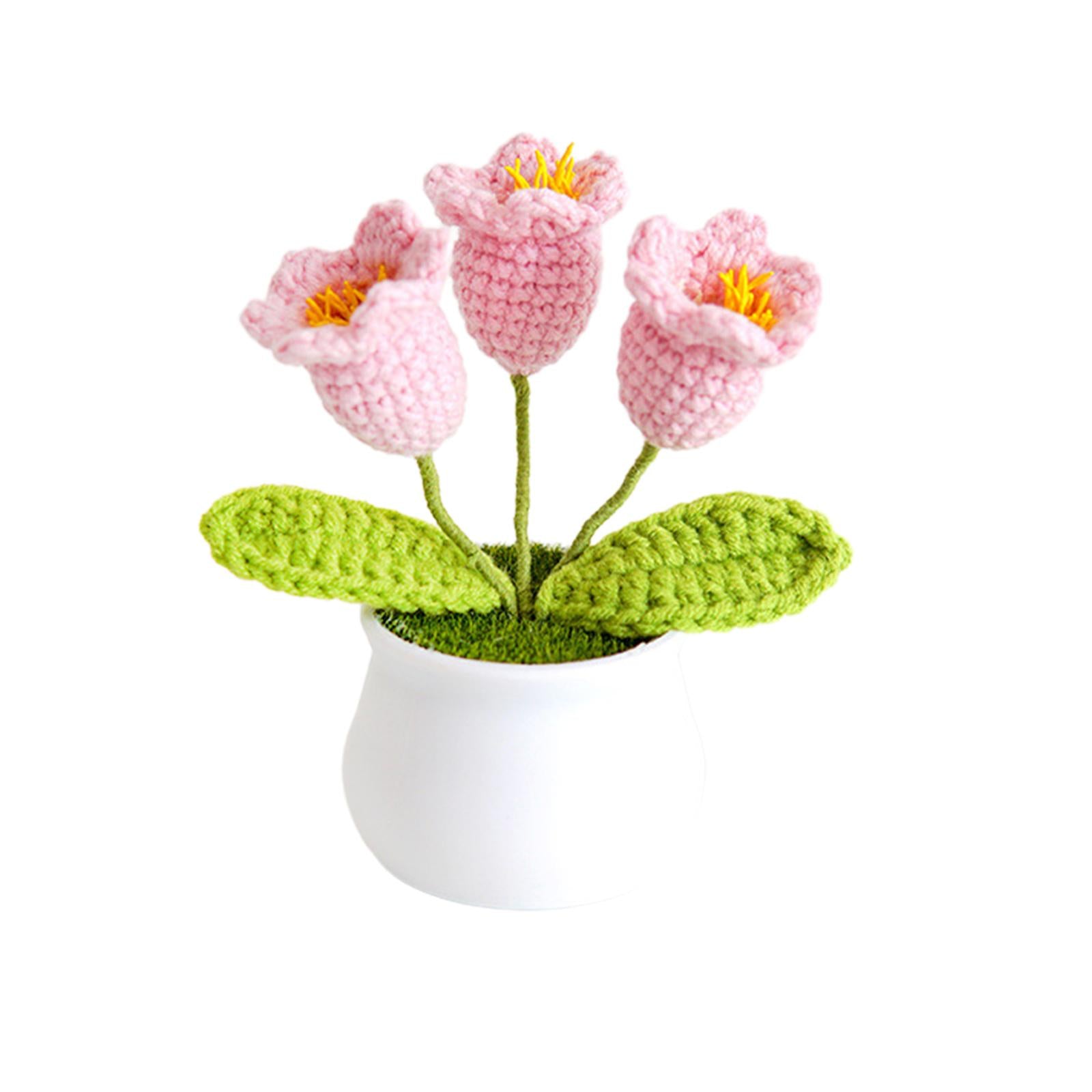 Mini Potted Artificial Plants Cute Hand Woven Flowers for Desktop Shelf Home Style E