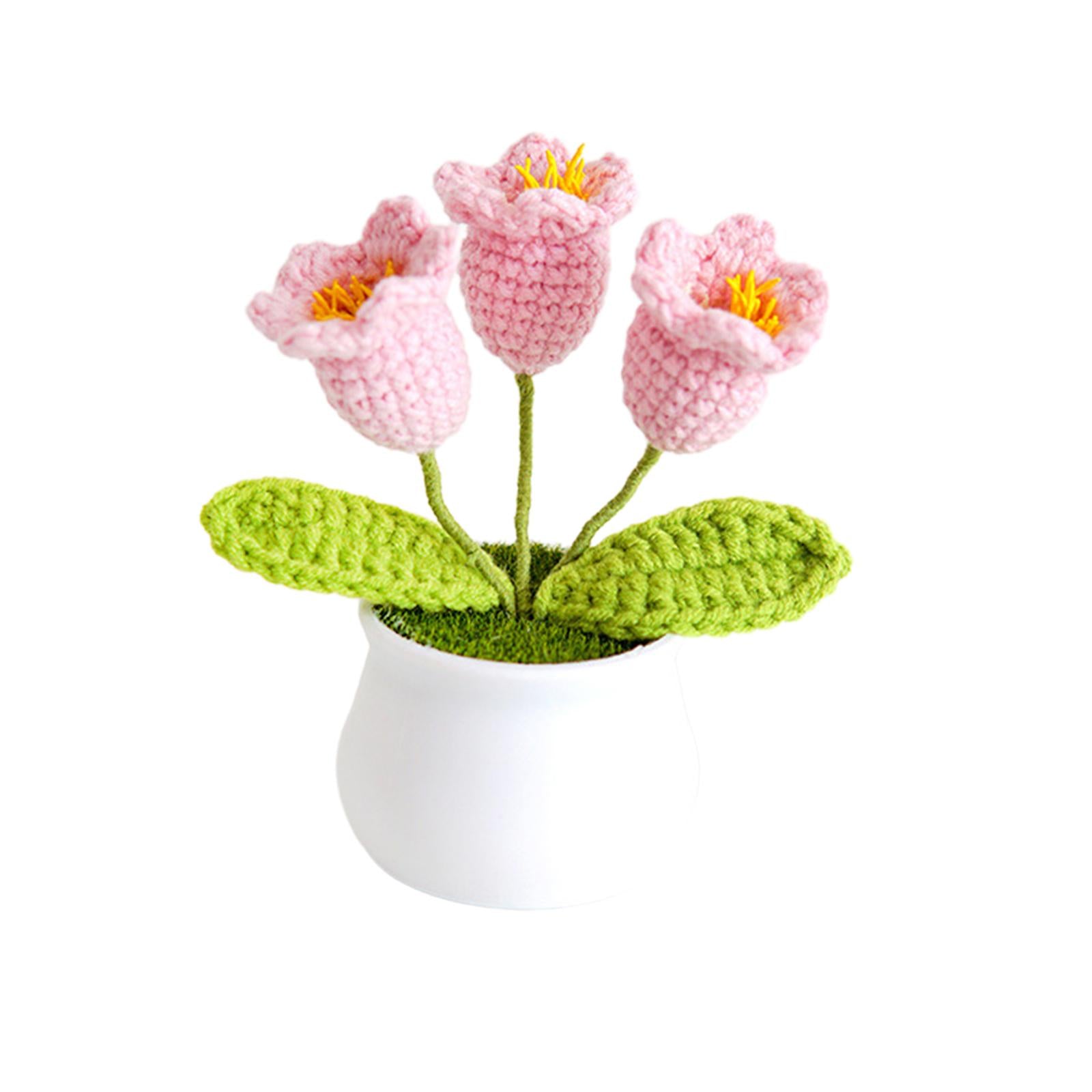Mini Potted Artificial Plants Cute Hand Woven Flowers for Desktop Shelf Home Style E