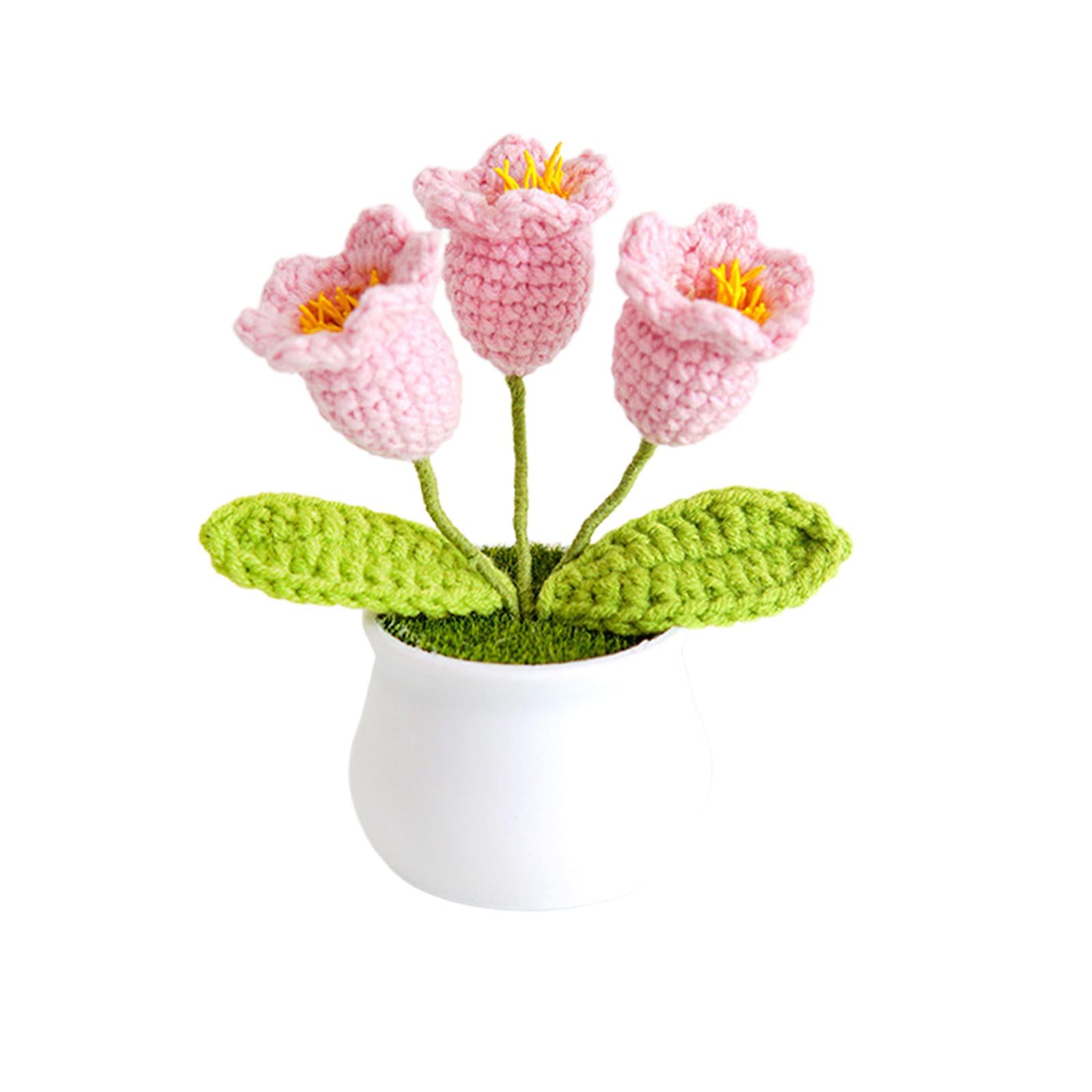 Mini Potted Artificial Plants Cute Hand Woven Flowers for Desktop Shelf Home Style E