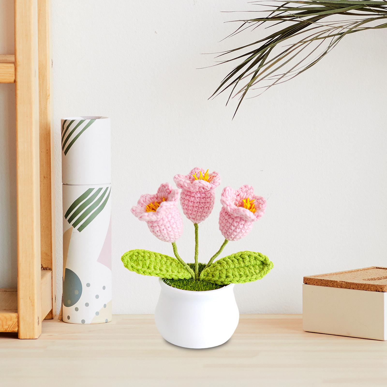 Mini Potted Artificial Plants Cute Hand Woven Flowers for Desktop Shelf Home Style E