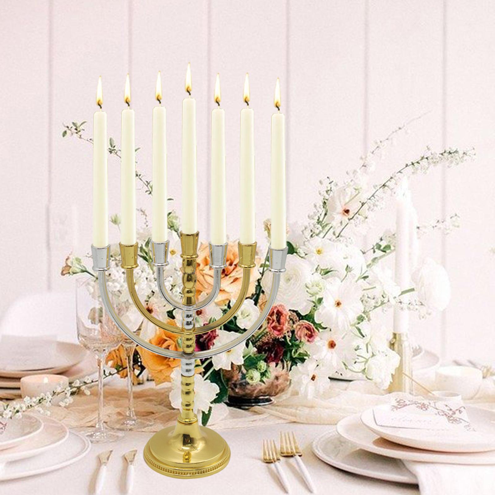 7 Branch Menorah Elegant Antique Candle Stand for Shabbat Wedding Home Decor
