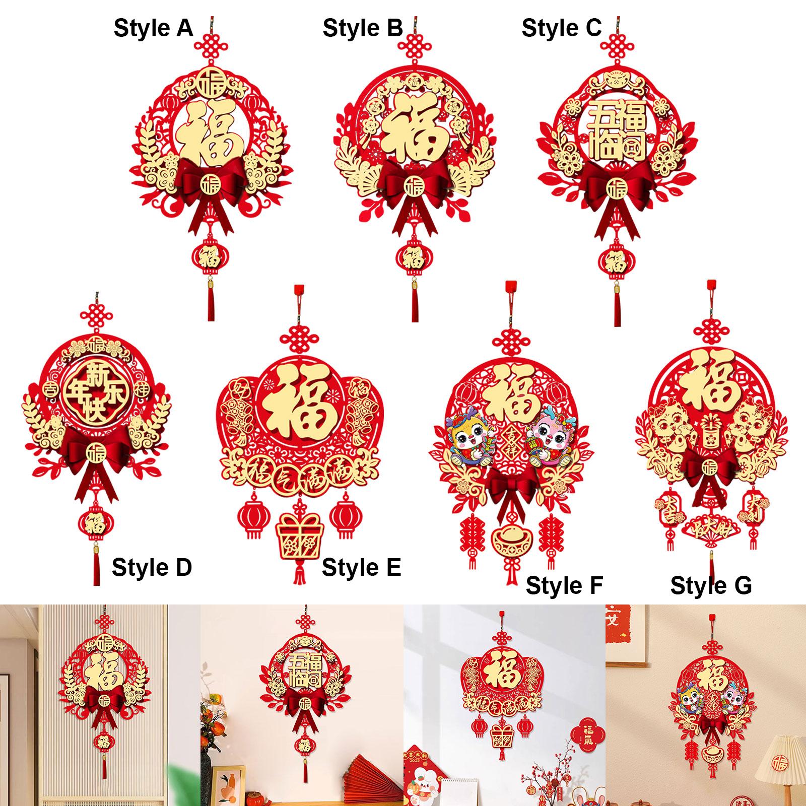 Spring Festival Fu Character Hanging Ornament Red for Tree Home Dinning Room Style A