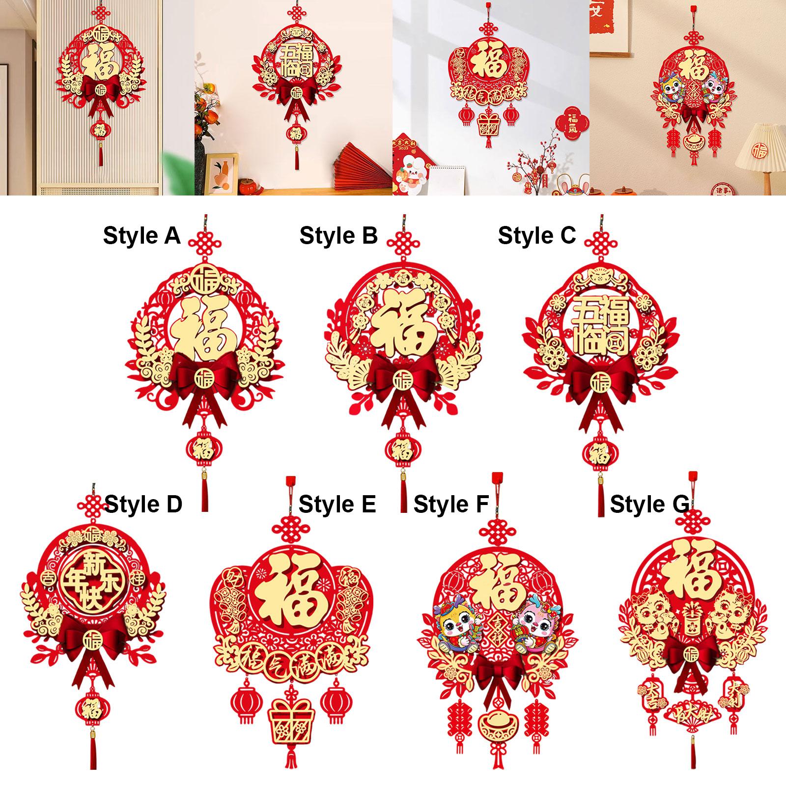 Spring Festival Fu Character Hanging Ornament Red for Tree Home Dinning Room Style A