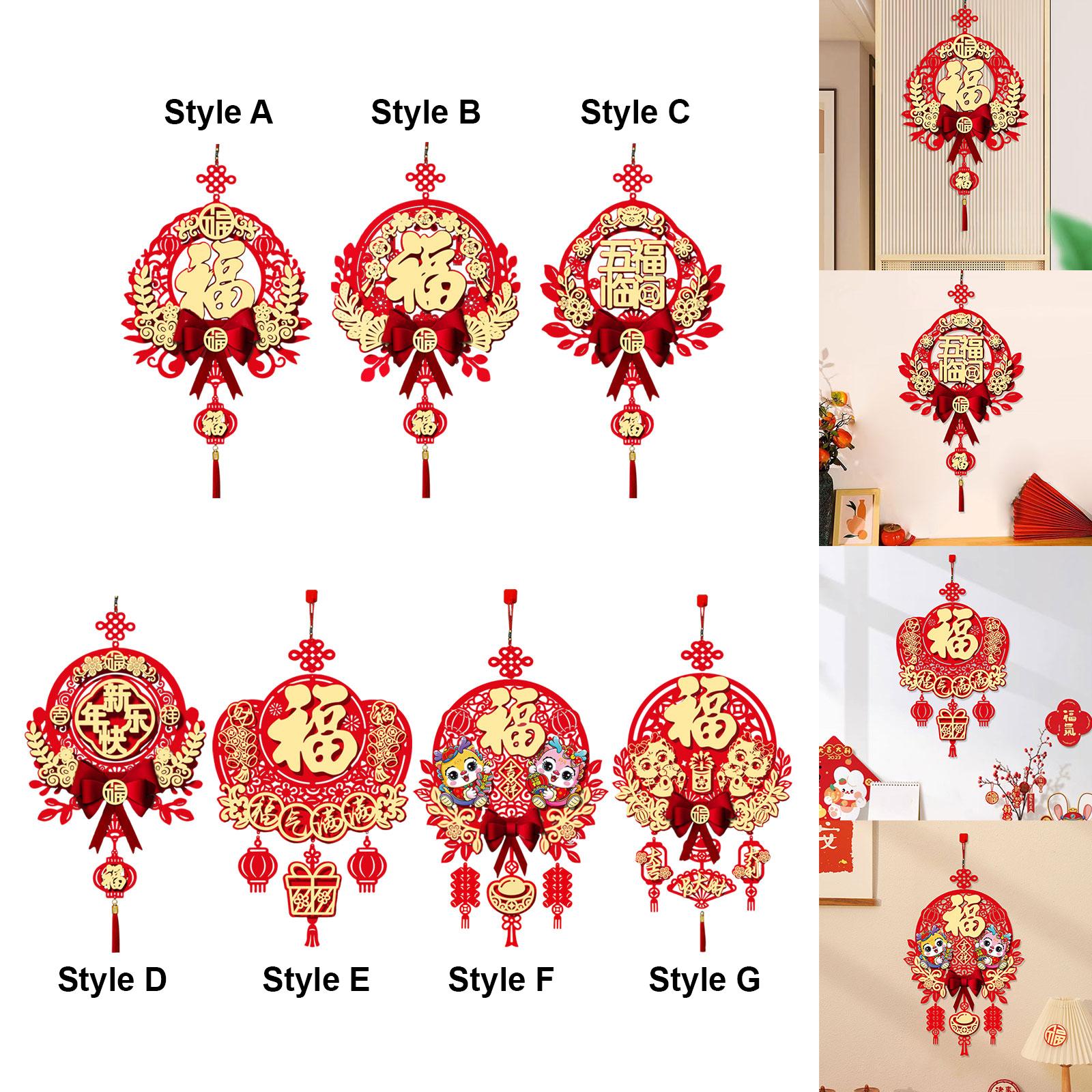 Spring Festival Fu Character Hanging Ornament Red for Tree Home Dinning Room Style A
