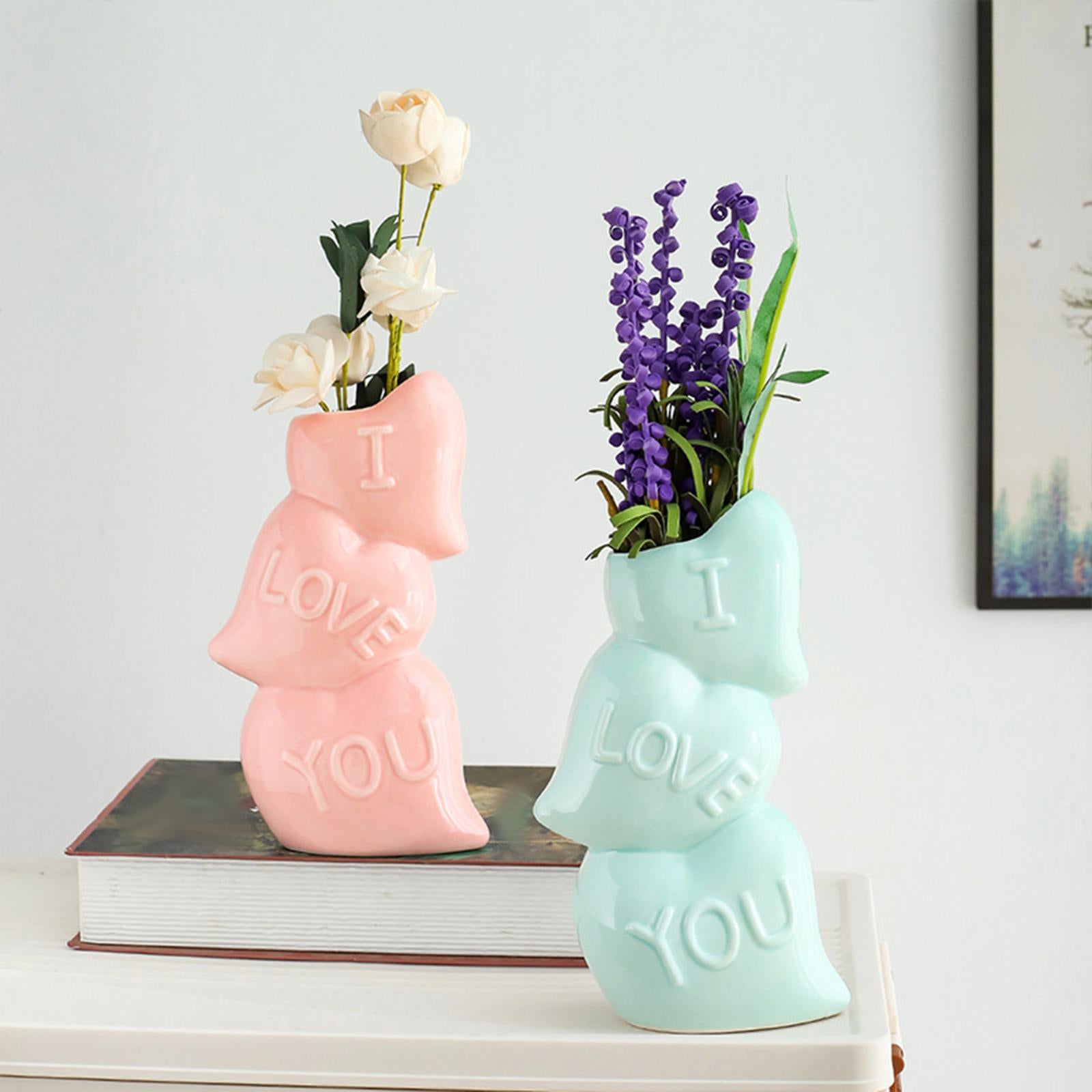 Ceramic Vase Table Centerpiece Crafts Dried Flower Vase for Desk Cafe Pink