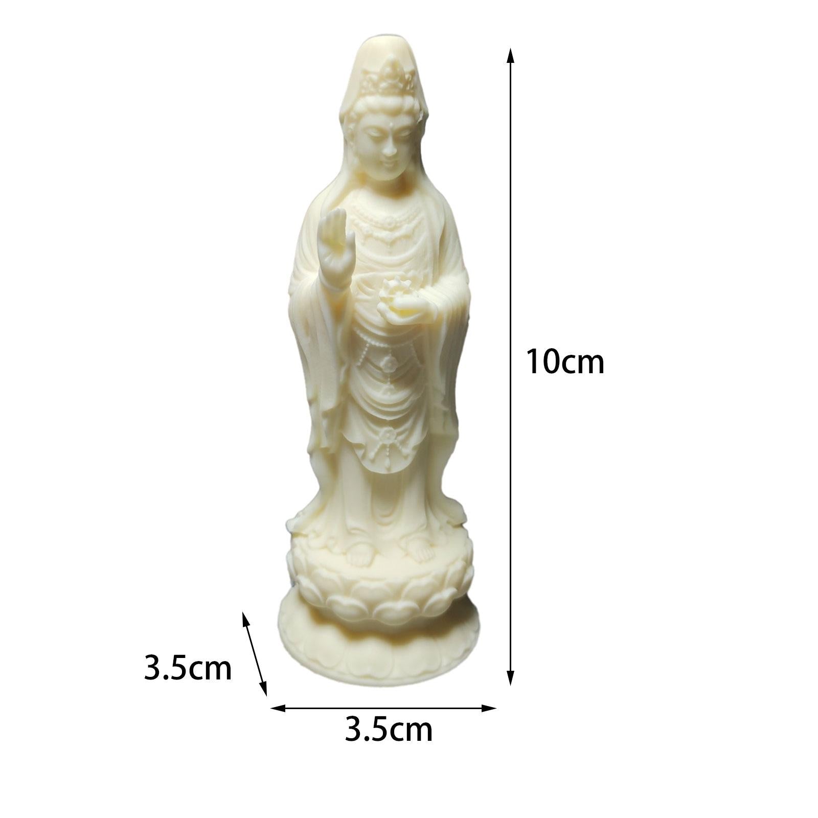 2xGuanyin Standing Statue Wood Carving Ornament Handmade for Housewarming Gift