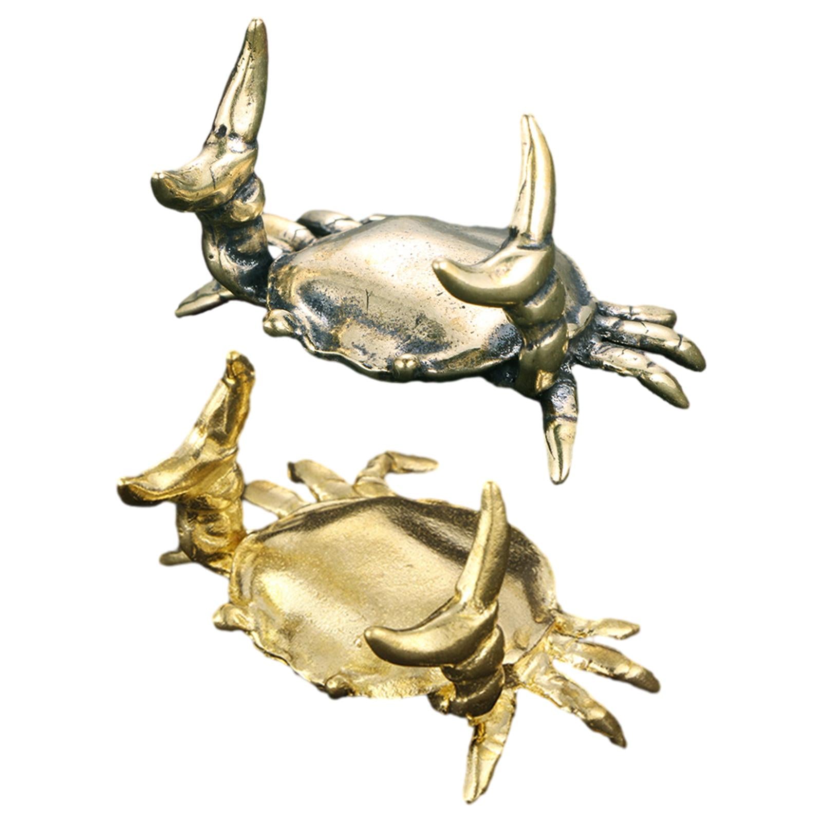 Brass Crab Small Statue Chinoiserie Ornaments for Living Room Gift dark color