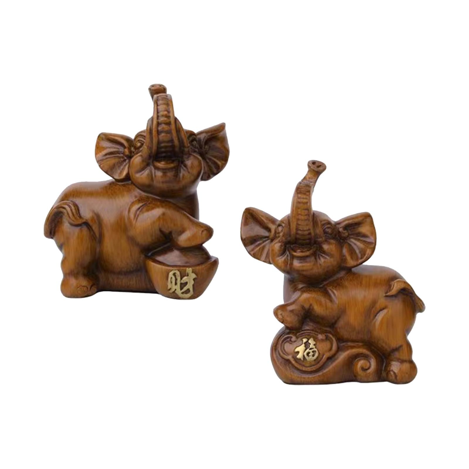 2Pcs Couple Elephant Statues Animal Sculpture for Bedroom Bookshelf Tabletop