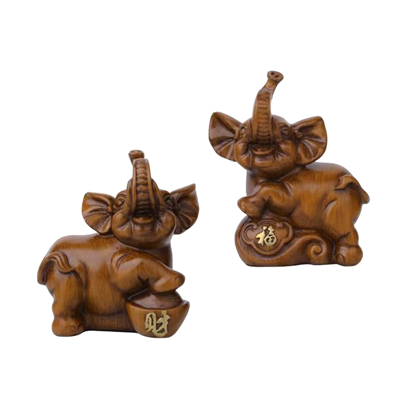 2Pcs Couple Elephant Statues Animal Sculpture for Bedroom Bookshelf Tabletop
