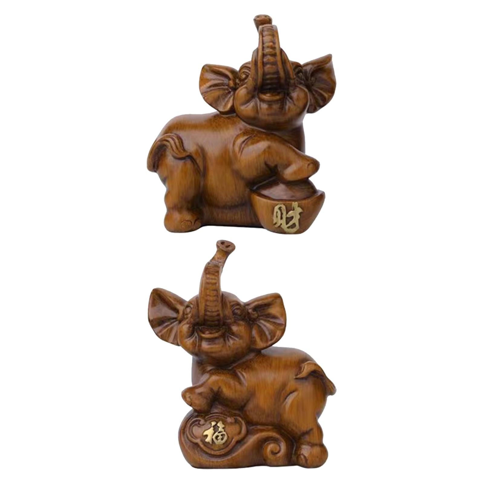 2Pcs Couple Elephant Statues Animal Sculpture for Bedroom Bookshelf Tabletop