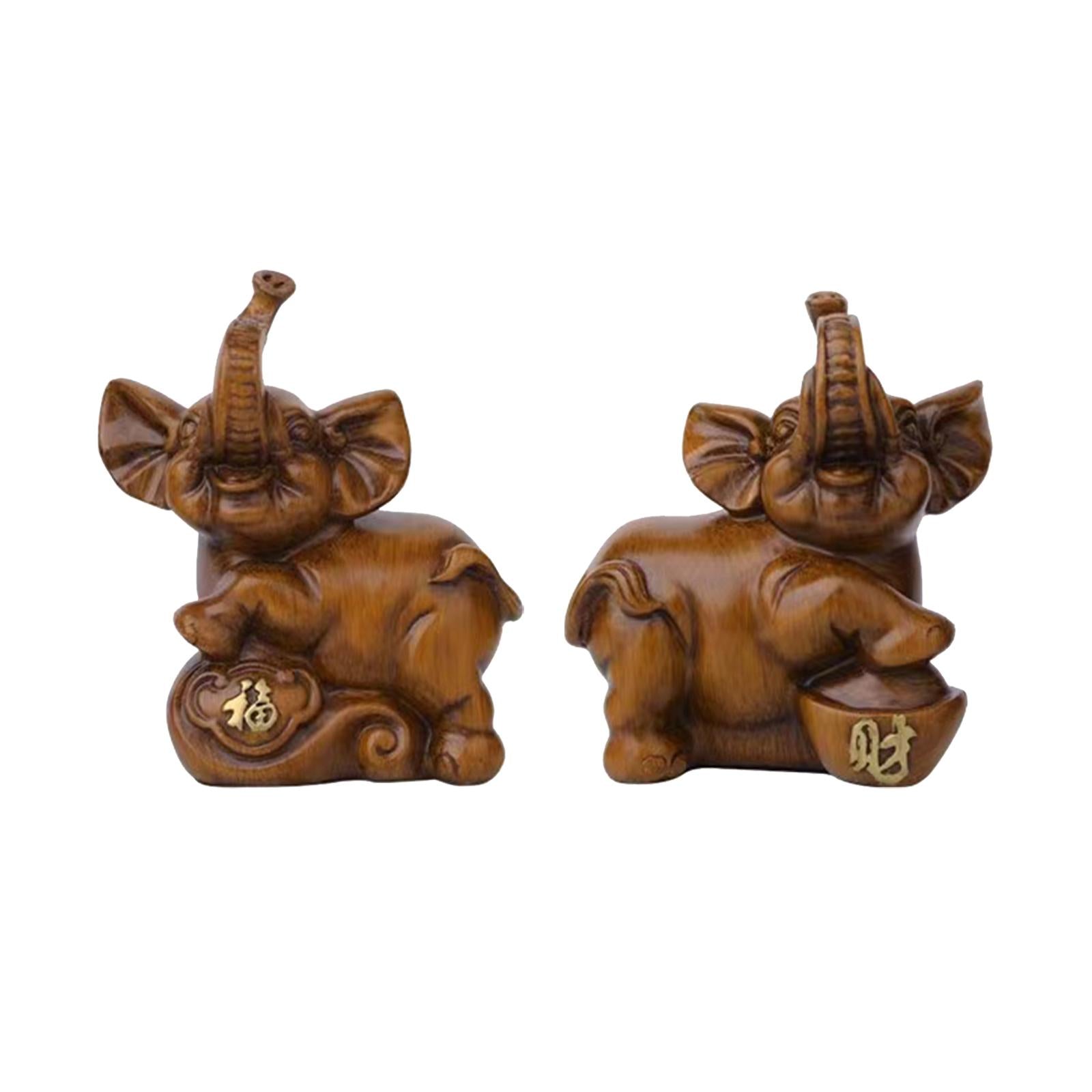 2Pcs Couple Elephant Statues Animal Sculpture for Bedroom Bookshelf Tabletop