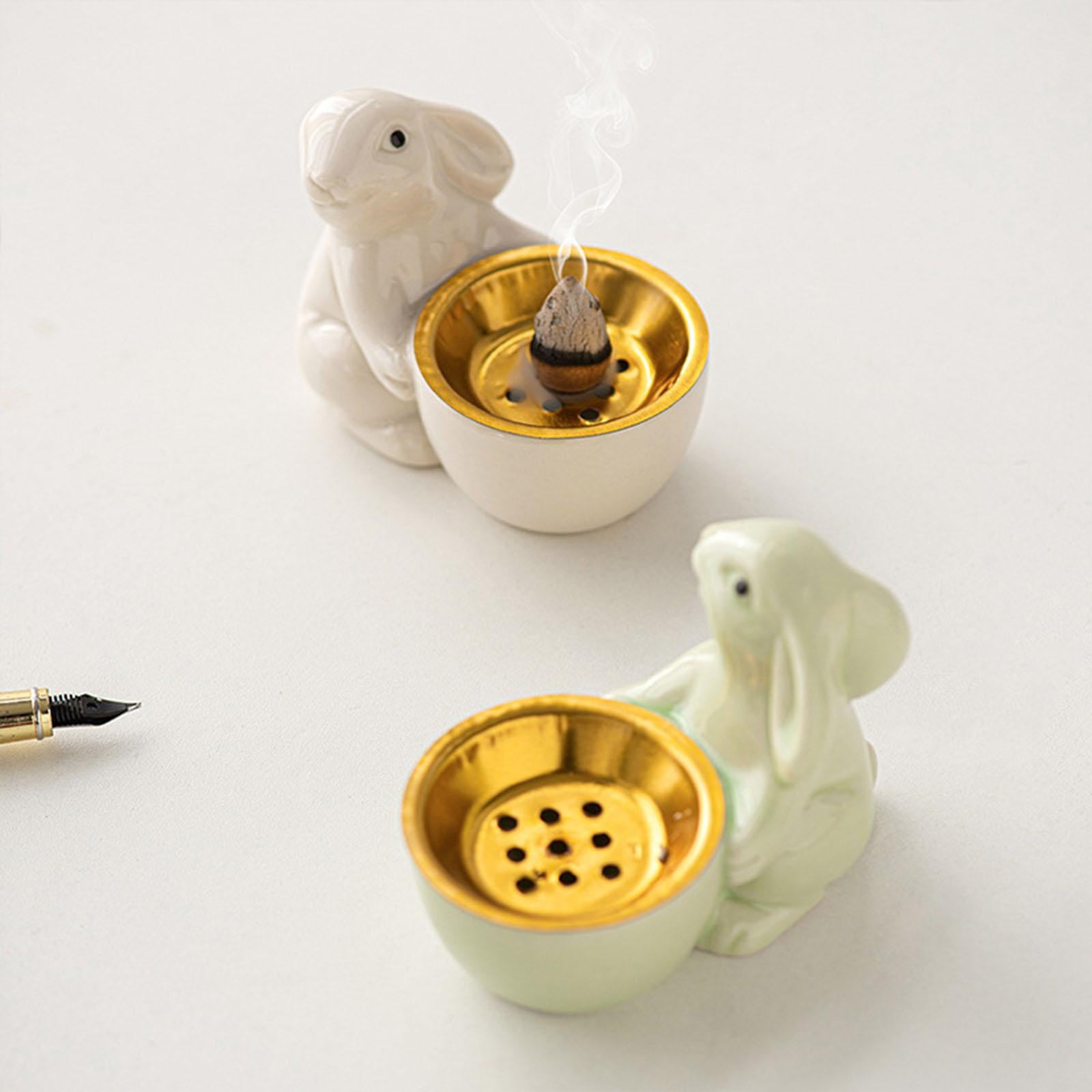 Rabbit Incense Holder Rabbit Incense Burner for Living Room Indoor Bookshelf Green