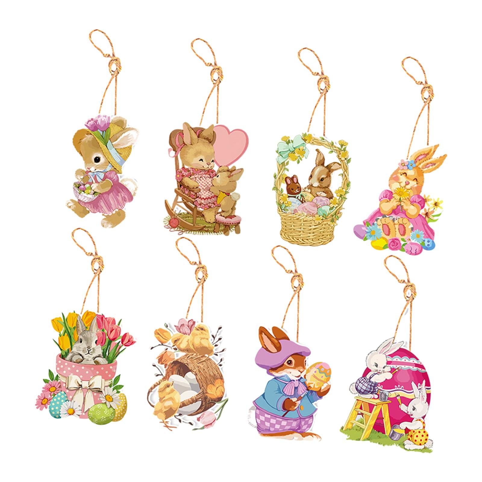 3x8Pcs Easter Decorations for The Home Hanging Ornaments for Wall Window Decor Style B