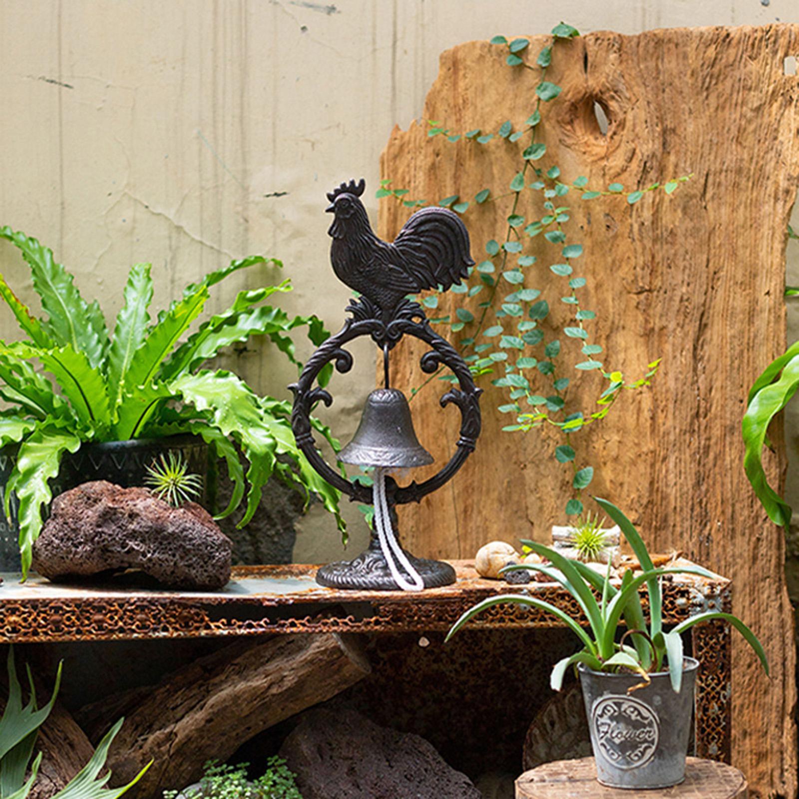 Tabletop Dinner Bell Garden Indoor Home Decor Yard Outside Rooster Bell