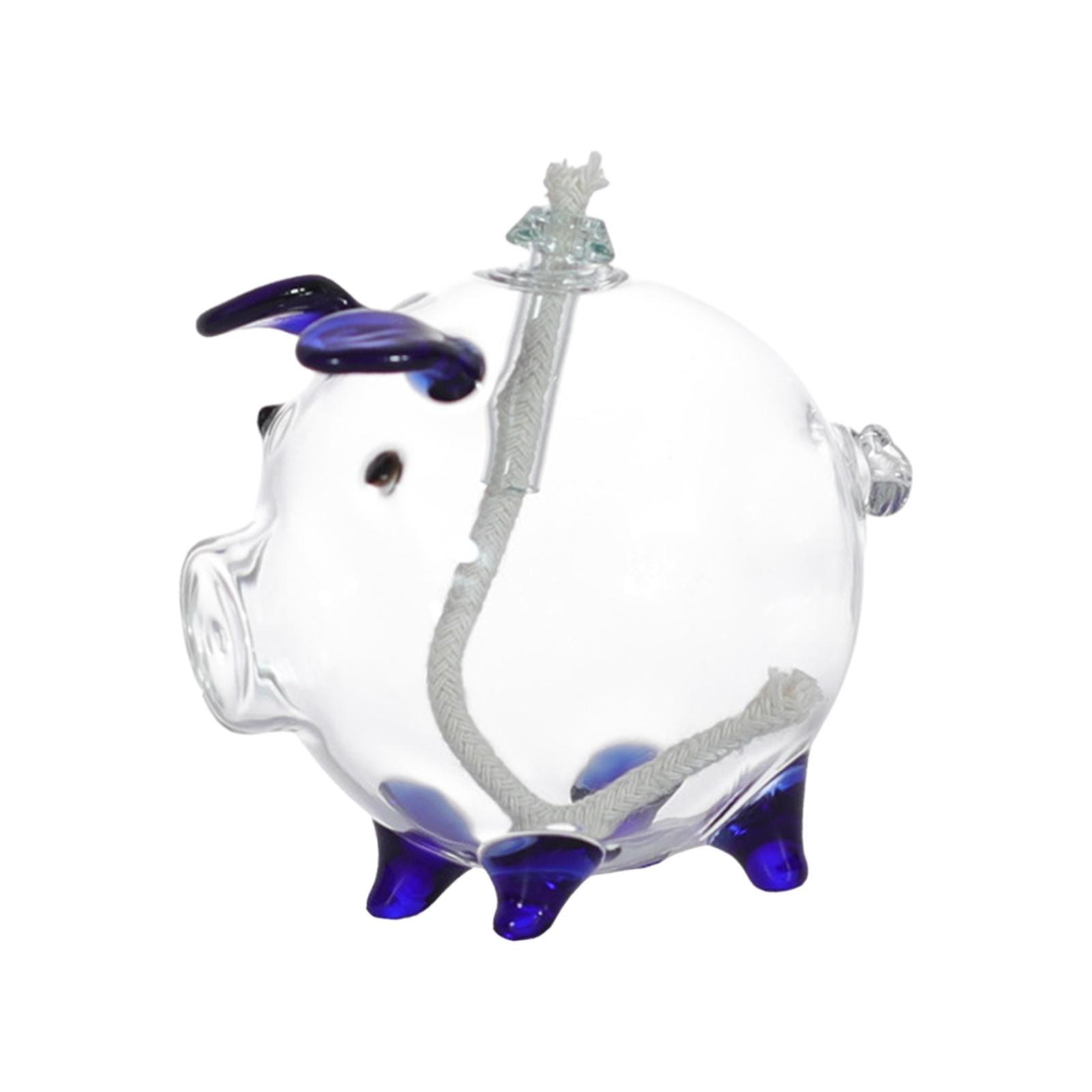 Cartoon Pig Glass Oil Lamp Party Oil Light for Home Decoration Desktop Decor Deep Blue