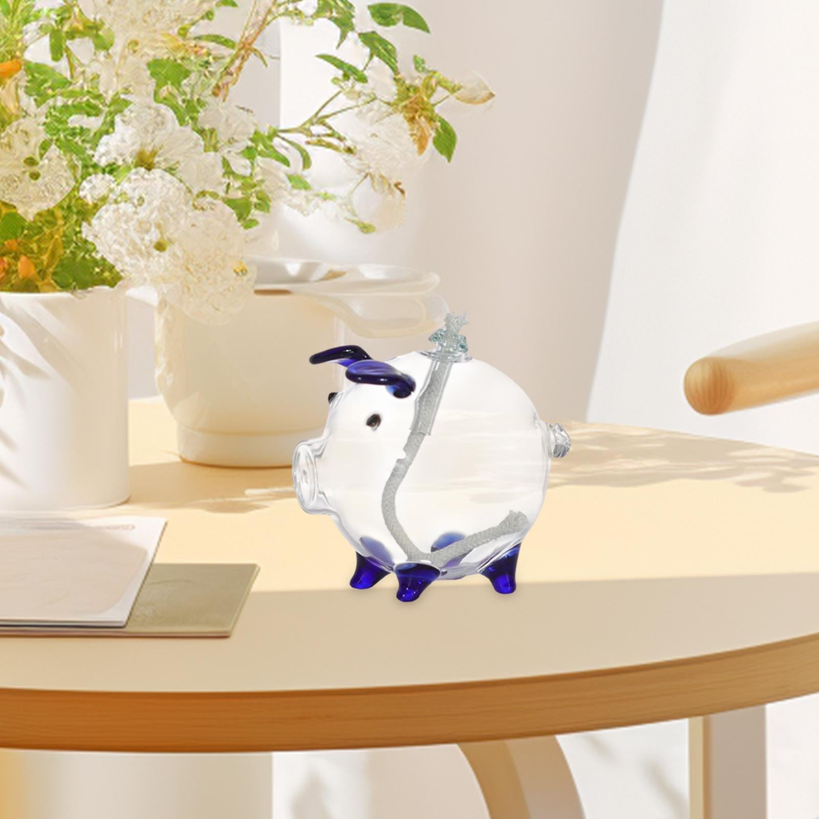 Cartoon Pig Glass Oil Lamp Party Oil Light for Home Decoration Desktop Decor Deep Blue