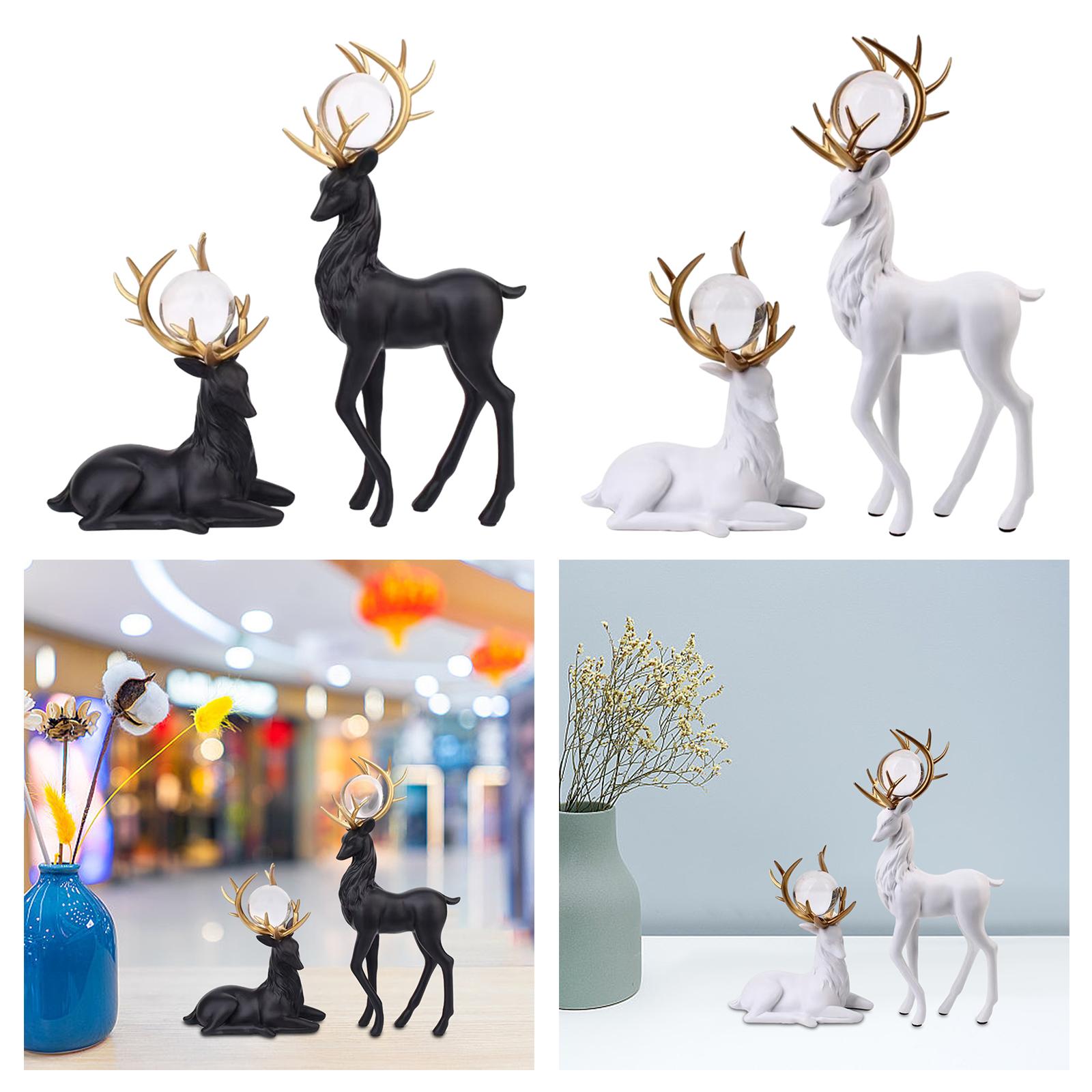Reindeer Figurines Modern Ornaments Elk Sculpture for Desktop Office Cabinet Black