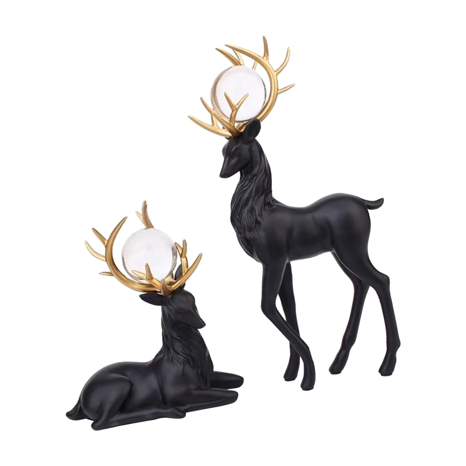 Reindeer Figurines Modern Ornaments Elk Sculpture for Desktop Office Cabinet Black