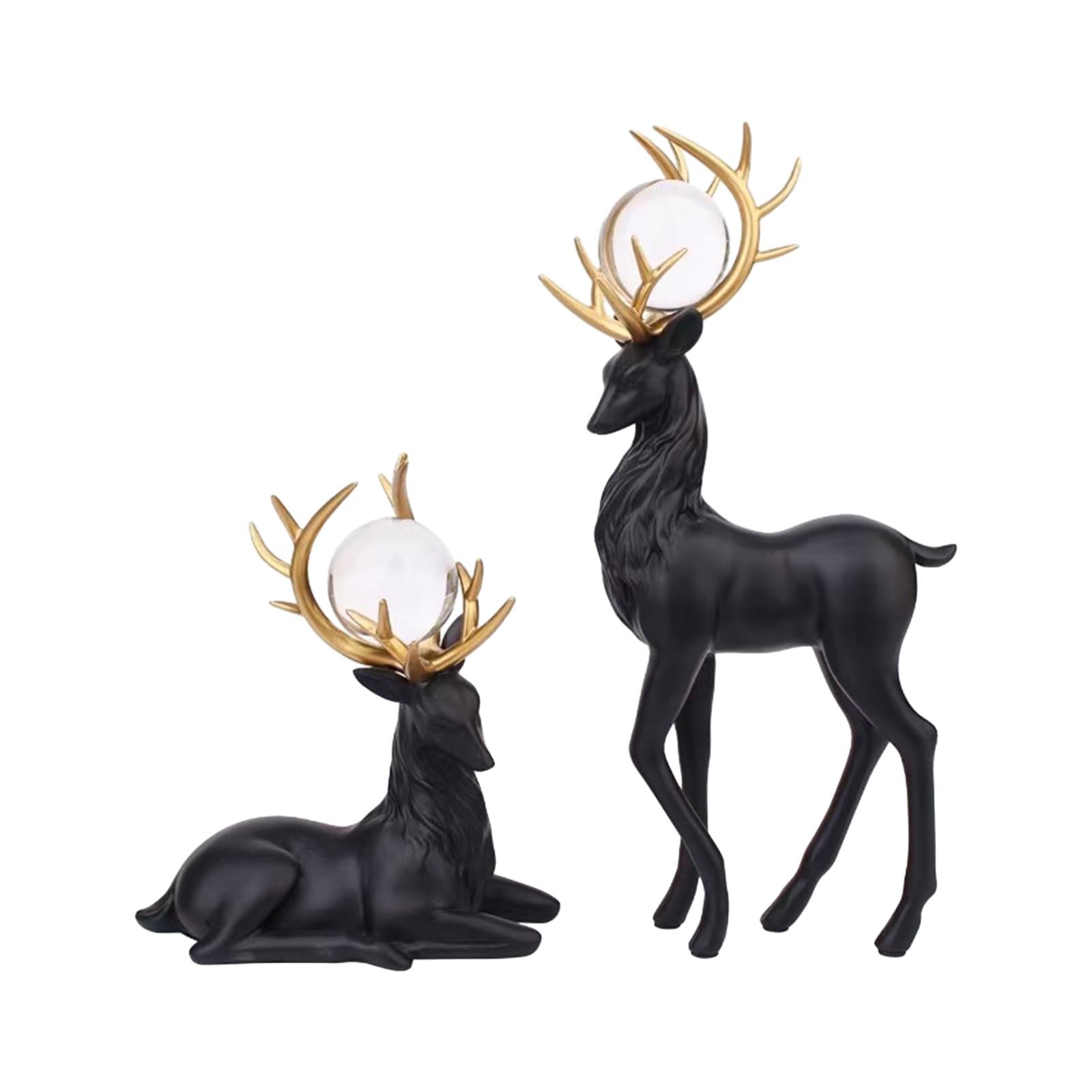 Reindeer Figurines Modern Ornaments Elk Sculpture for Desktop Office Cabinet Black