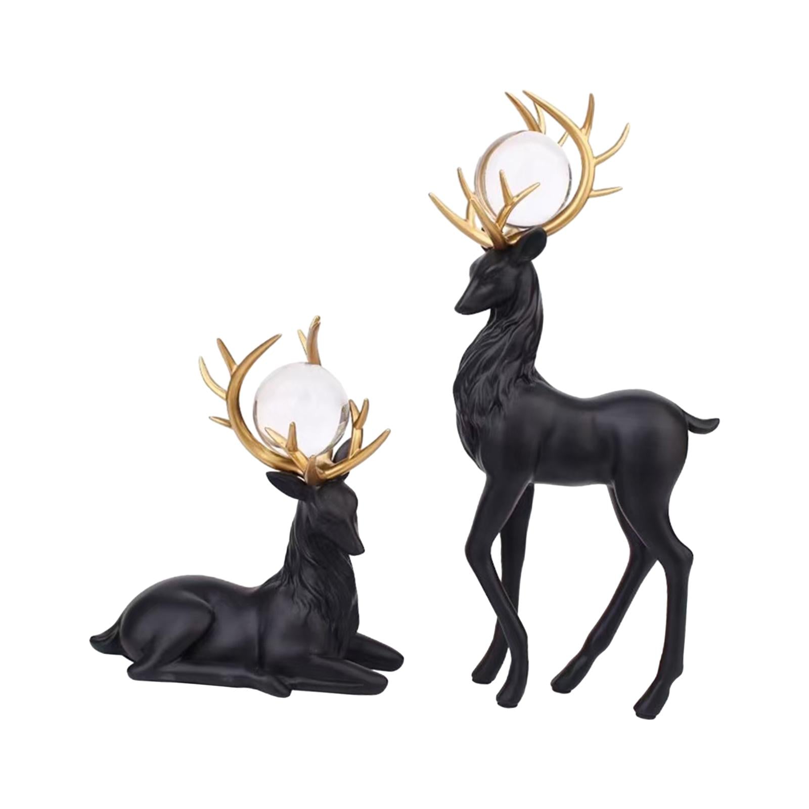 Reindeer Figurines Modern Ornaments Elk Sculpture for Desktop Office Cabinet Black