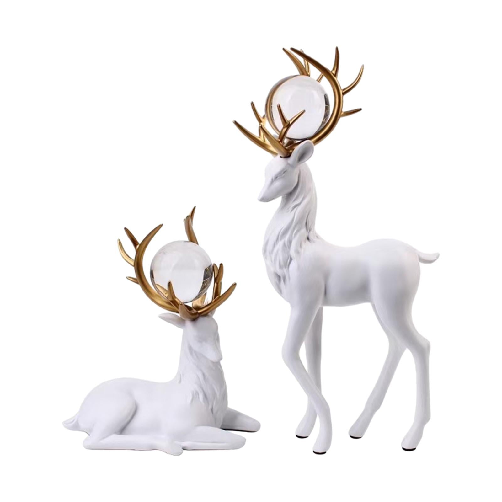 Reindeer Figurines Modern Ornaments Elk Sculpture for Desktop Office Cabinet White