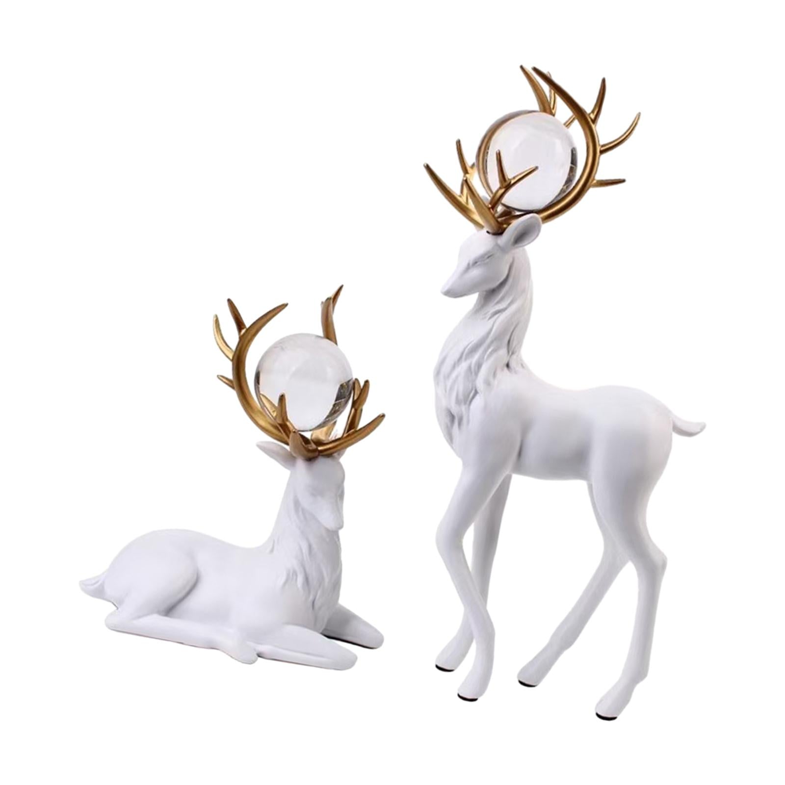 Reindeer Figurines Modern Ornaments Elk Sculpture for Desktop Office Cabinet White