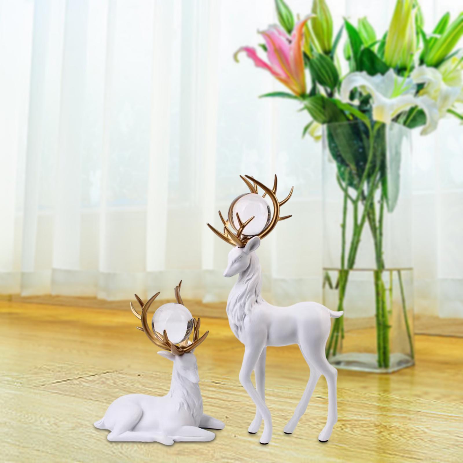Reindeer Figurines Modern Ornaments Elk Sculpture for Desktop Office Cabinet White