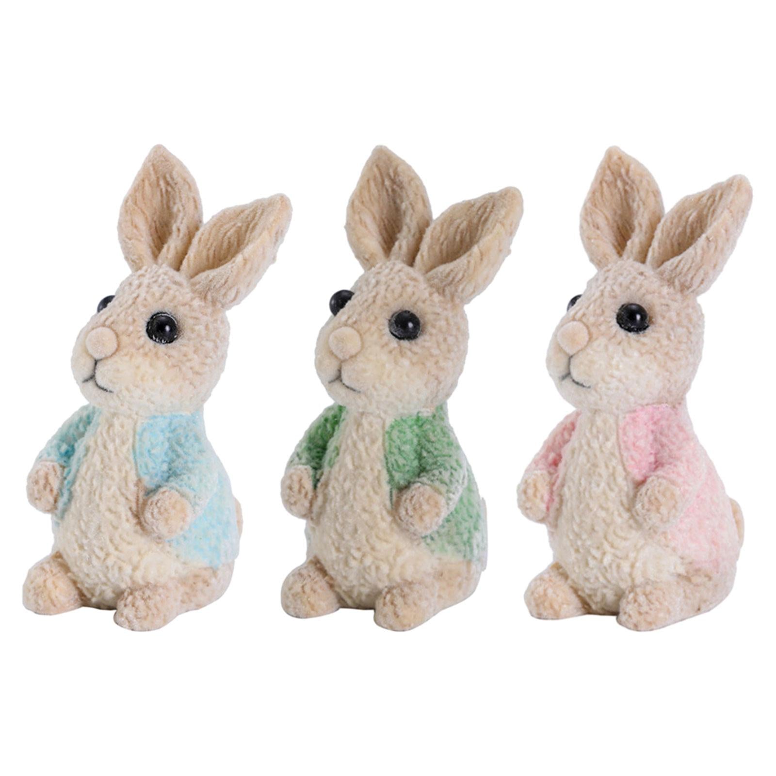 Easter Bunny Rabbit Figurines DIY Easter Resin Rabbit Ornament for Farmhouse Blue
