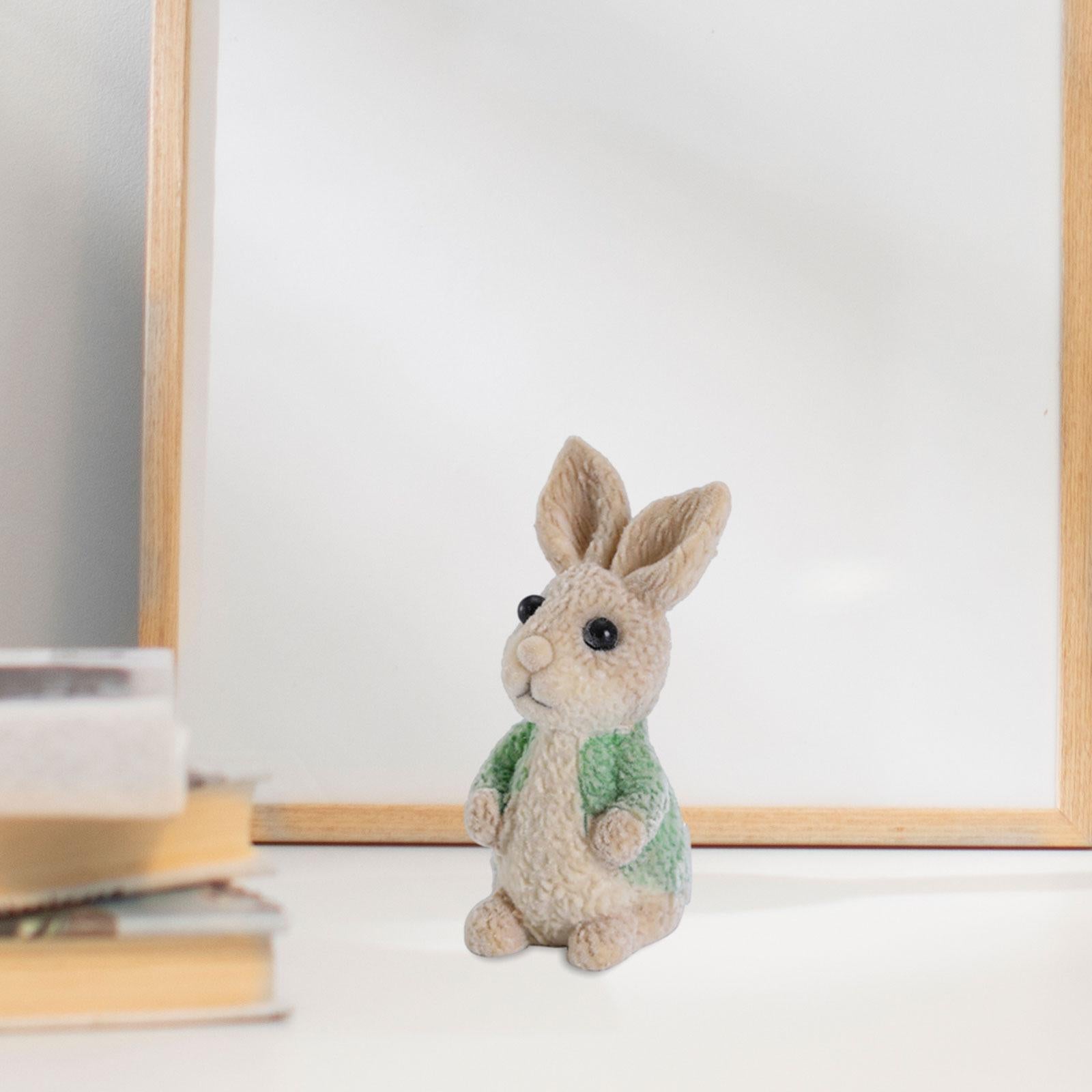 Easter Bunny Rabbit Figurines DIY Easter Resin Rabbit Ornament for Farmhouse Green