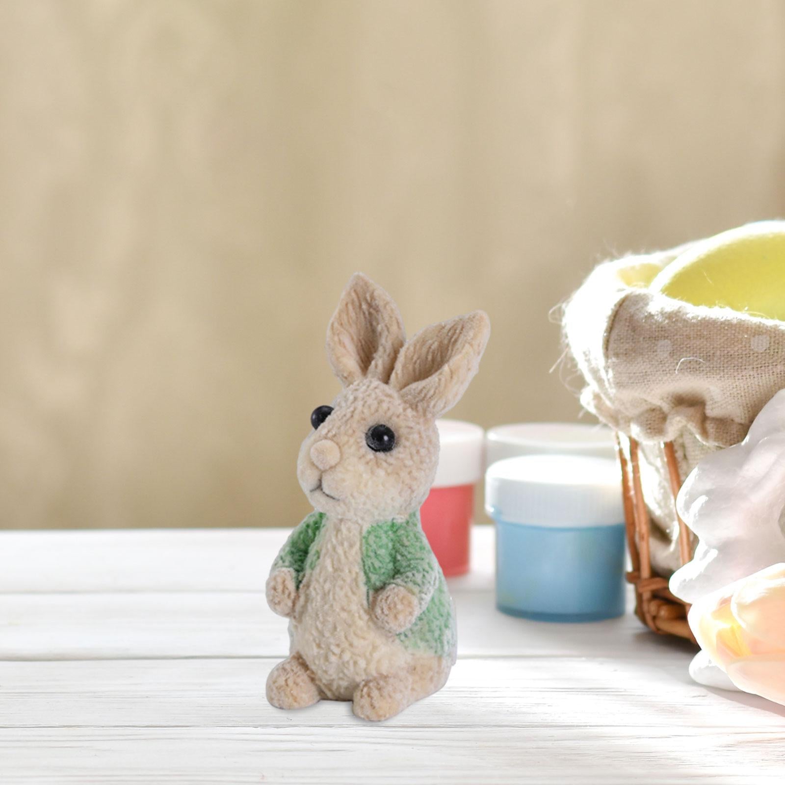 Easter Bunny Rabbit Figurines DIY Easter Resin Rabbit Ornament for Farmhouse Green