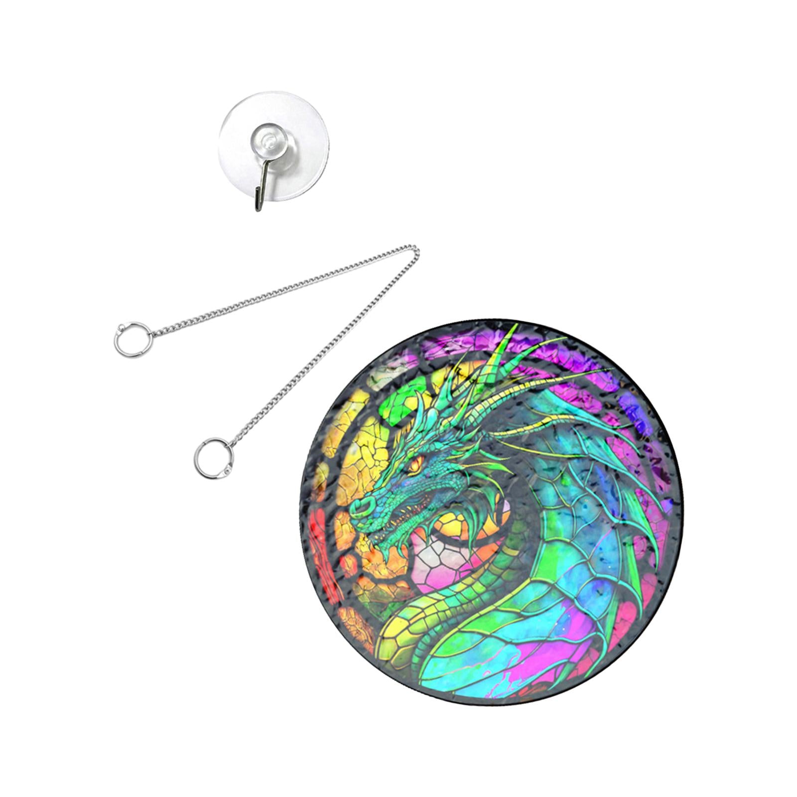 Dragon Ornament Stained Glass Window Hanging Panel for Door Bedroom Outdoor