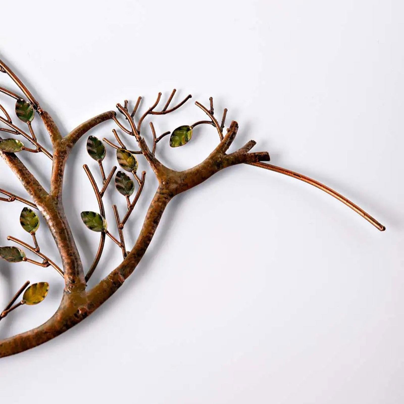 Metal Hummingbird with Branch Leaves Wall Art for Living Room Restaurant Porch