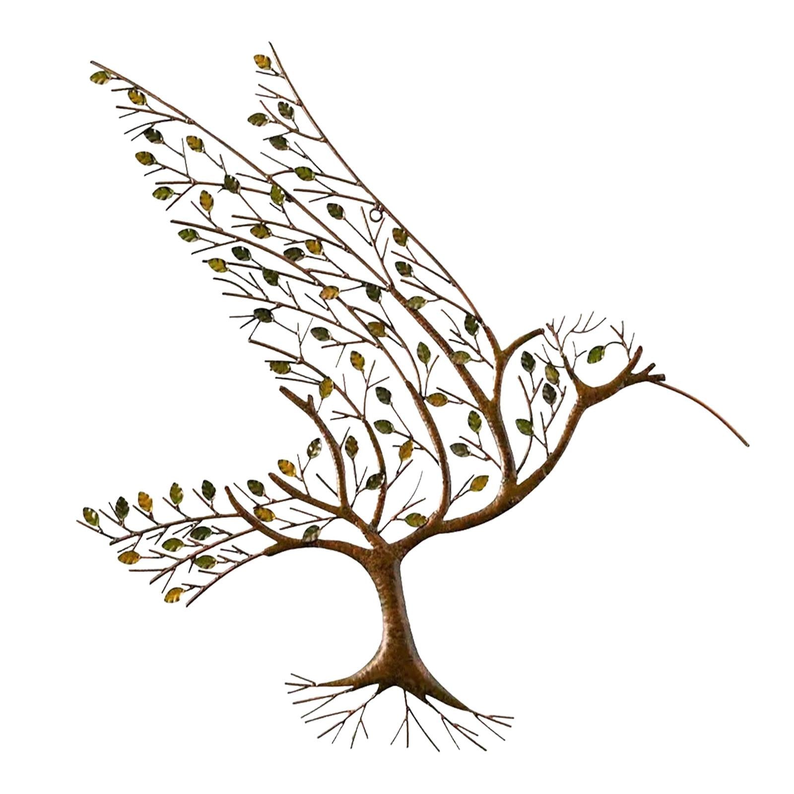 Metal Hummingbird with Branch Leaves Wall Art for Living Room Restaurant Porch