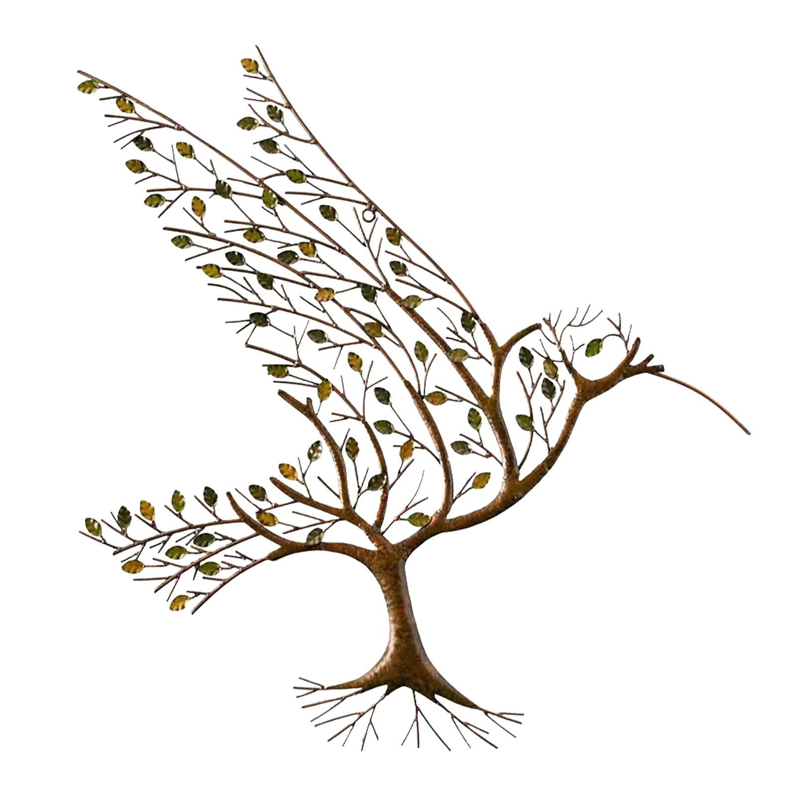 Metal Hummingbird with Branch Leaves Wall Art for Living Room Restaurant Porch