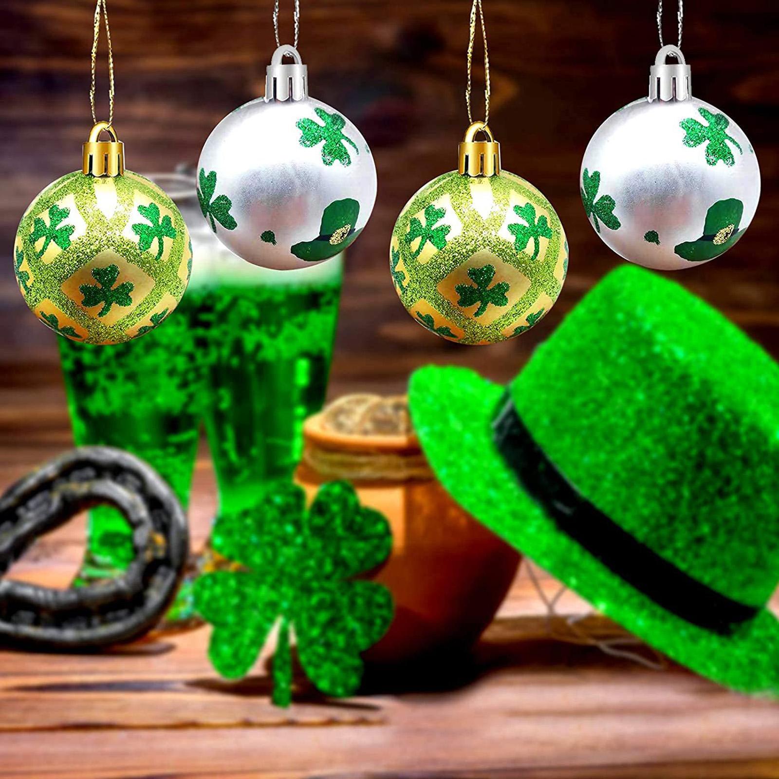 12 Pieces ST Patrick's Day Ball Ornaments with Rope for Irish Festival Party