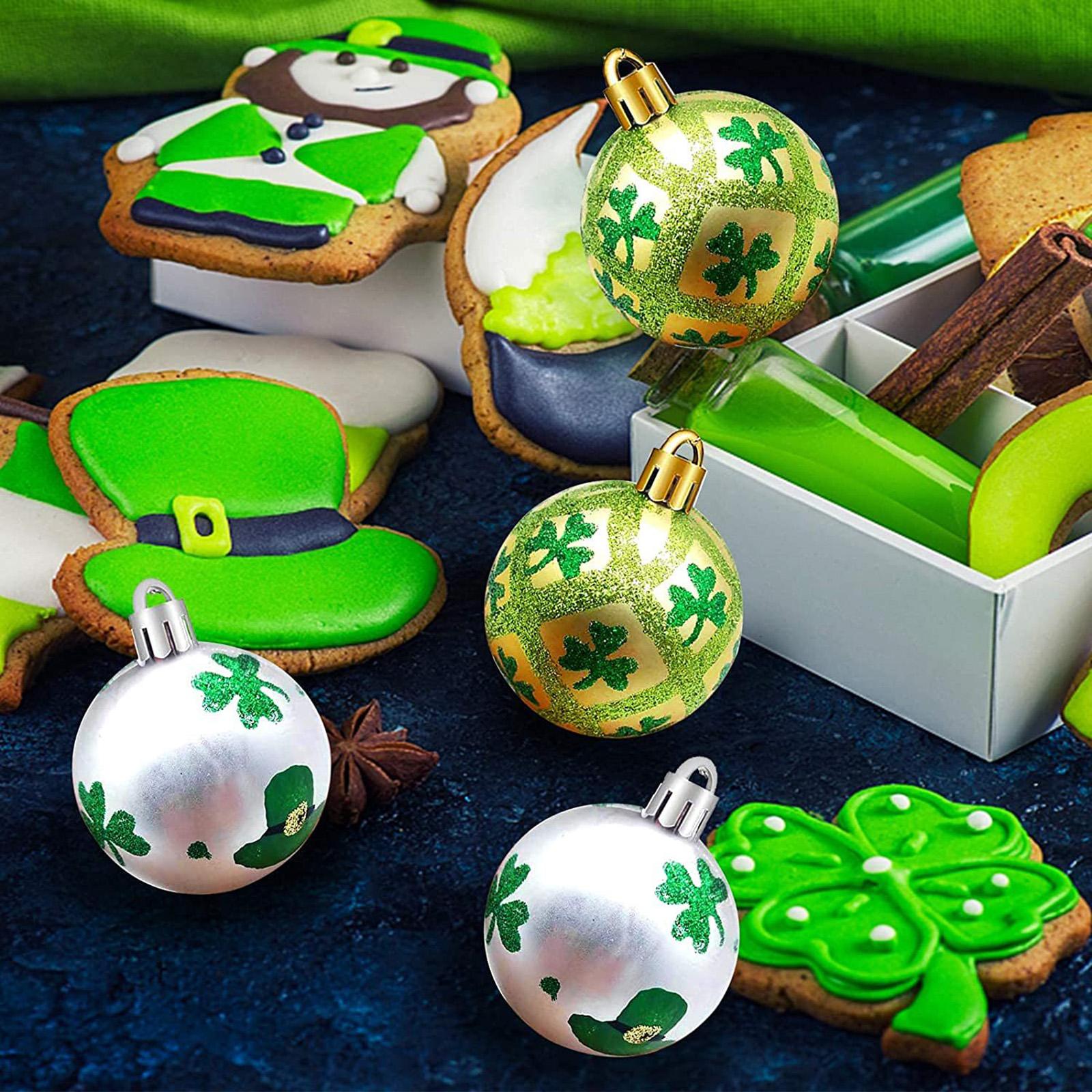12 Pieces ST Patrick's Day Ball Ornaments with Rope for Irish Festival Party