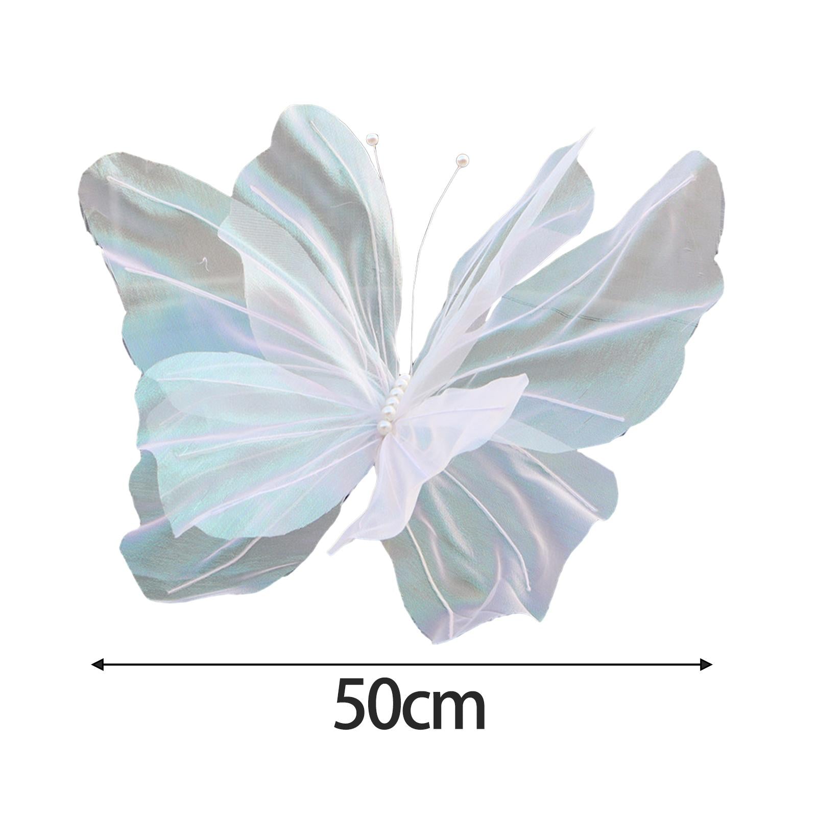 2xSilk Yarn Artificial Butterfly Giant Gauze Fake Butterfly for Wedding Crafts White