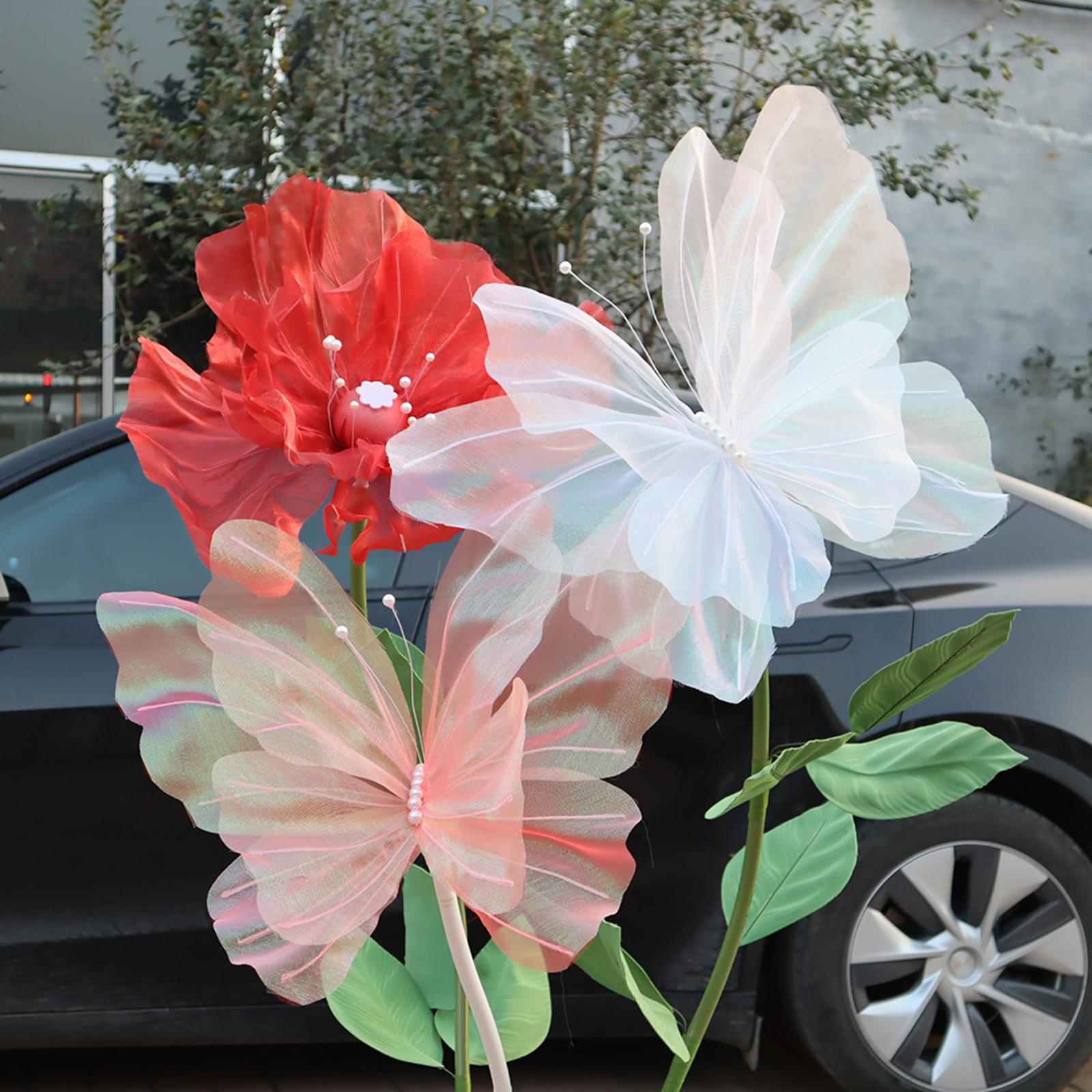 2xSilk Yarn Artificial Butterfly Giant Gauze Fake Butterfly for Wedding Crafts White