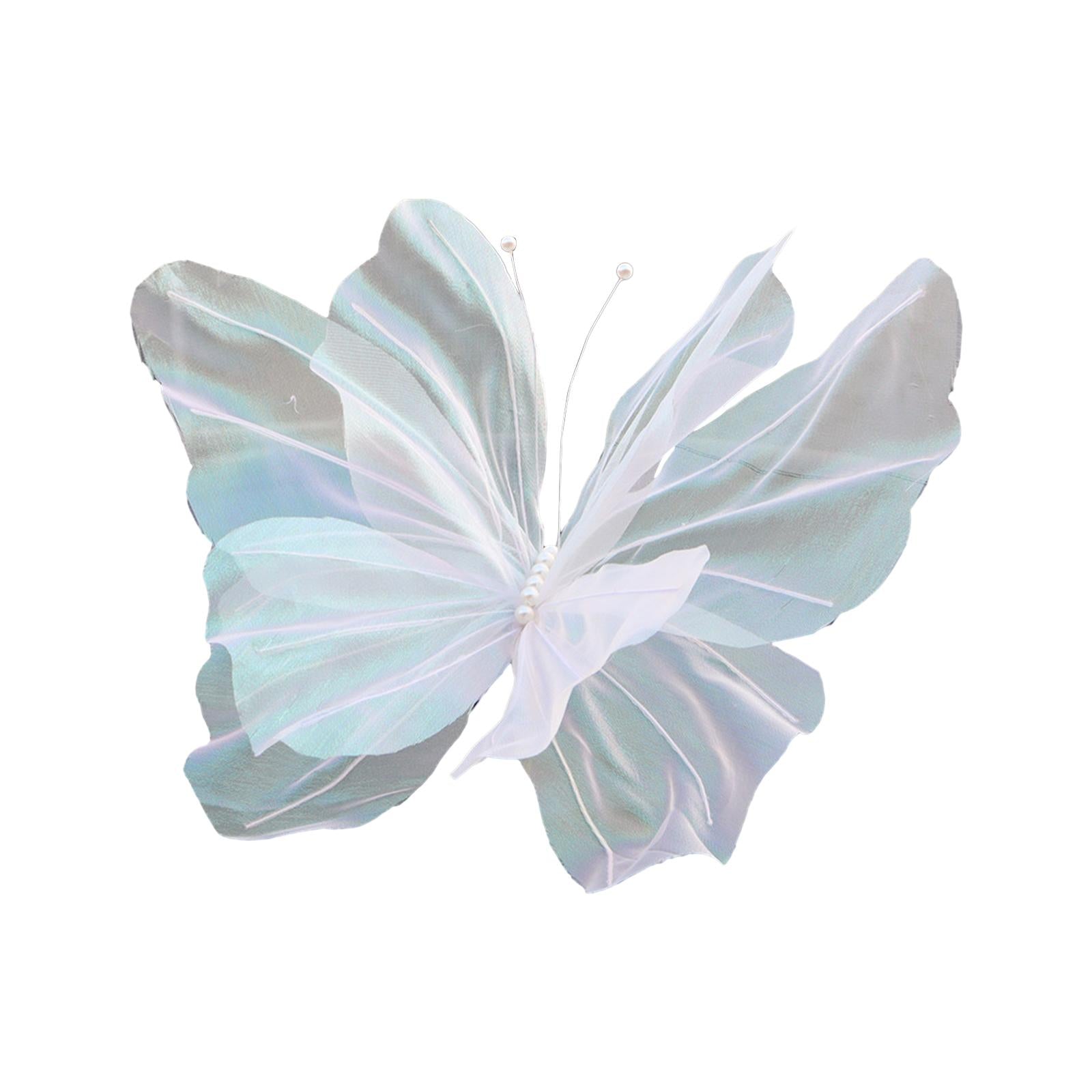 2xSilk Yarn Artificial Butterfly Giant Gauze Fake Butterfly for Wedding Crafts White