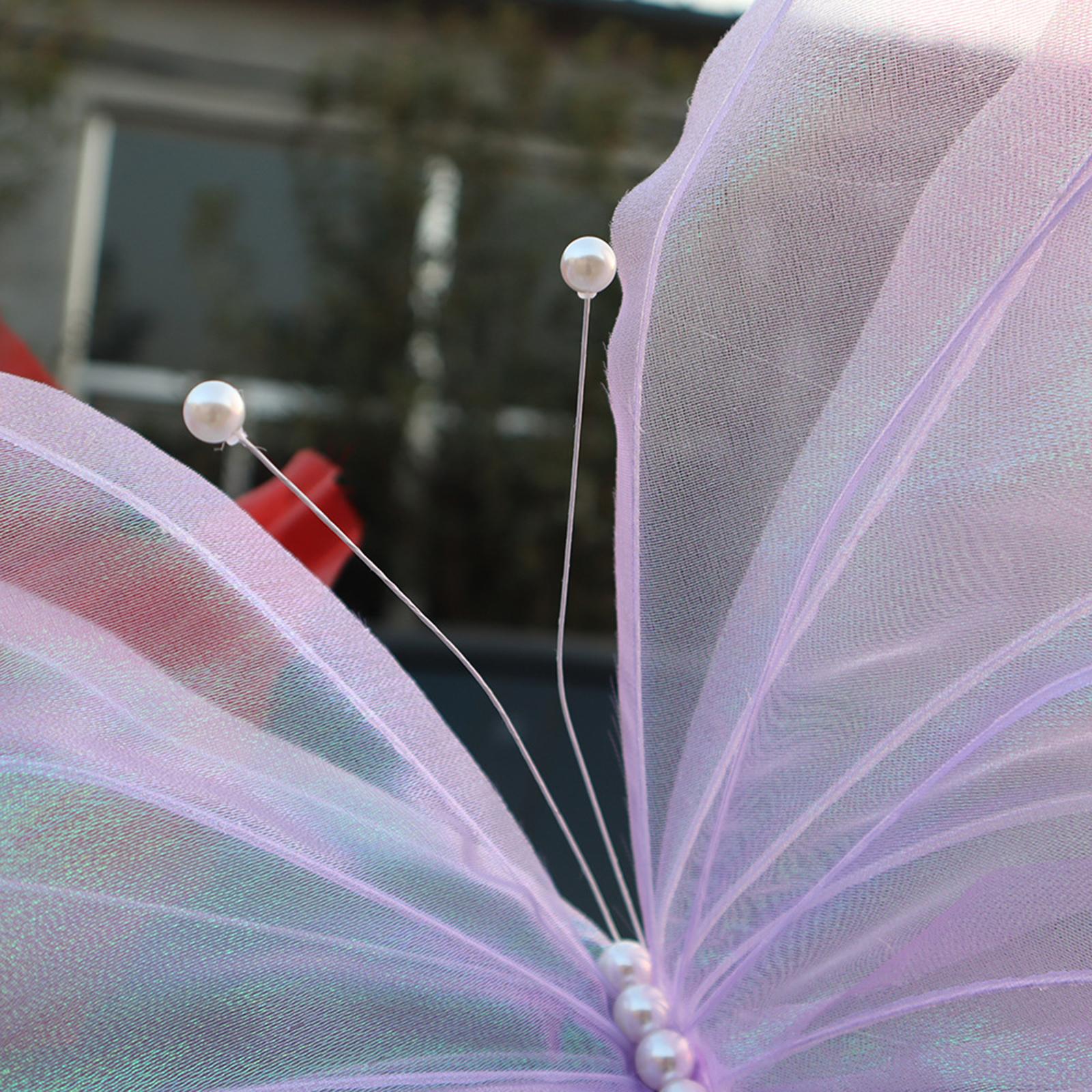 2xSilk Yarn Artificial Butterfly Giant Gauze Fake Butterfly for Wedding Crafts Violet