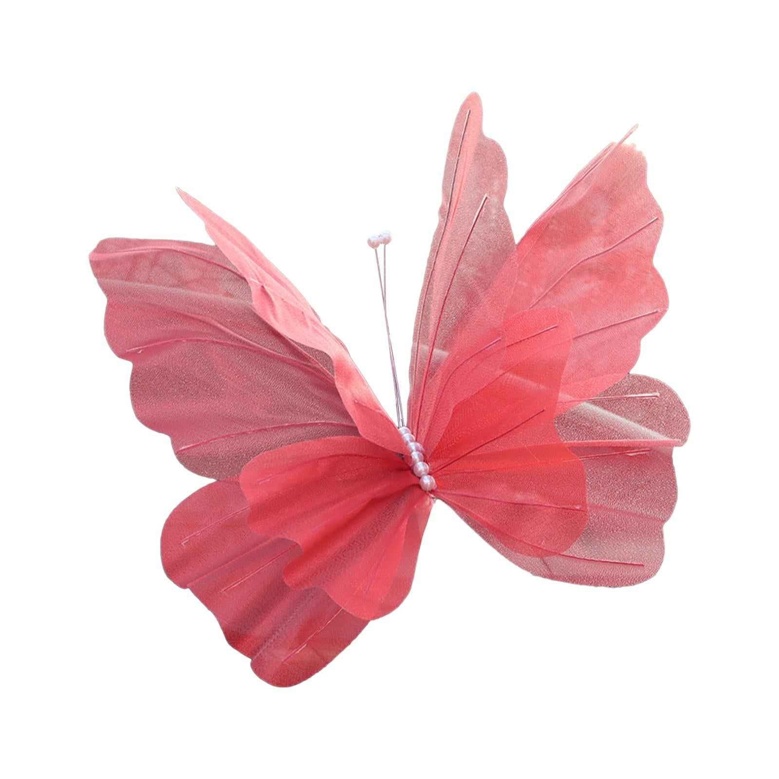Silk Yarn Artificial Butterfly Giant Gauze Fake Butterfly for Wedding Crafts Red