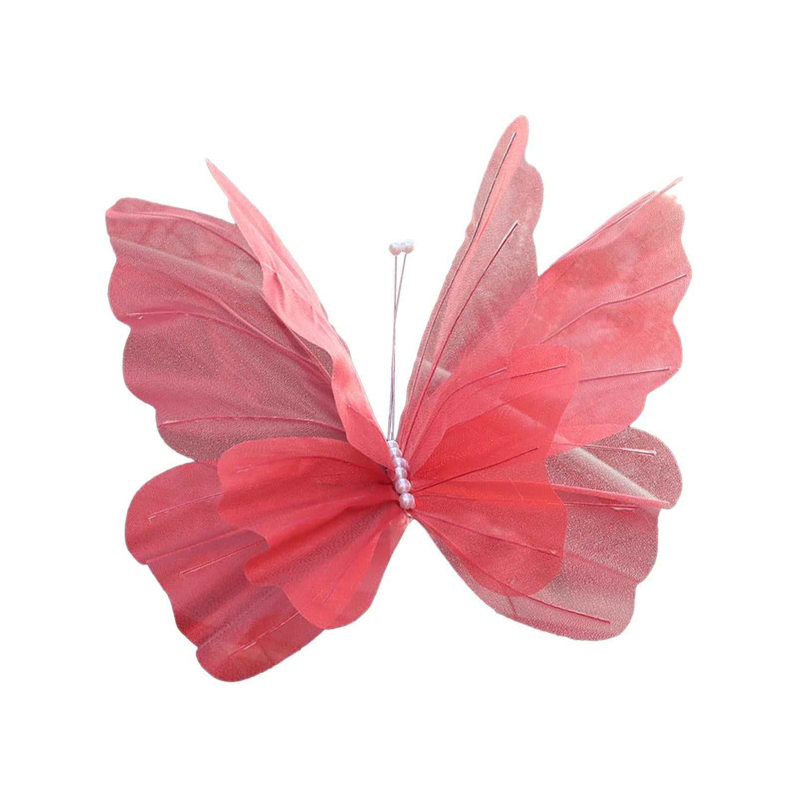 Silk Yarn Artificial Butterfly Giant Gauze Fake Butterfly for Wedding Crafts Red