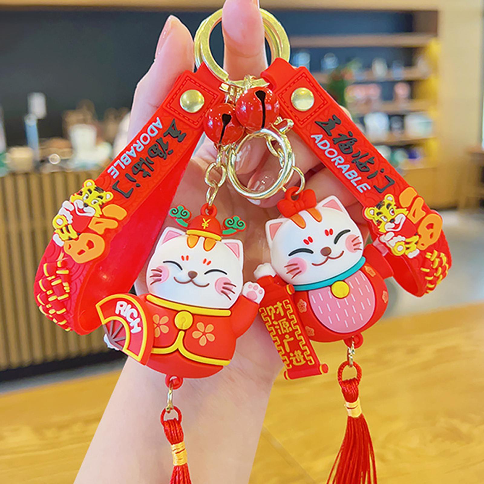 Lucky Cat Keychain Auspicious Birthday PVC Chinese Lunar New Year Decoration Style B