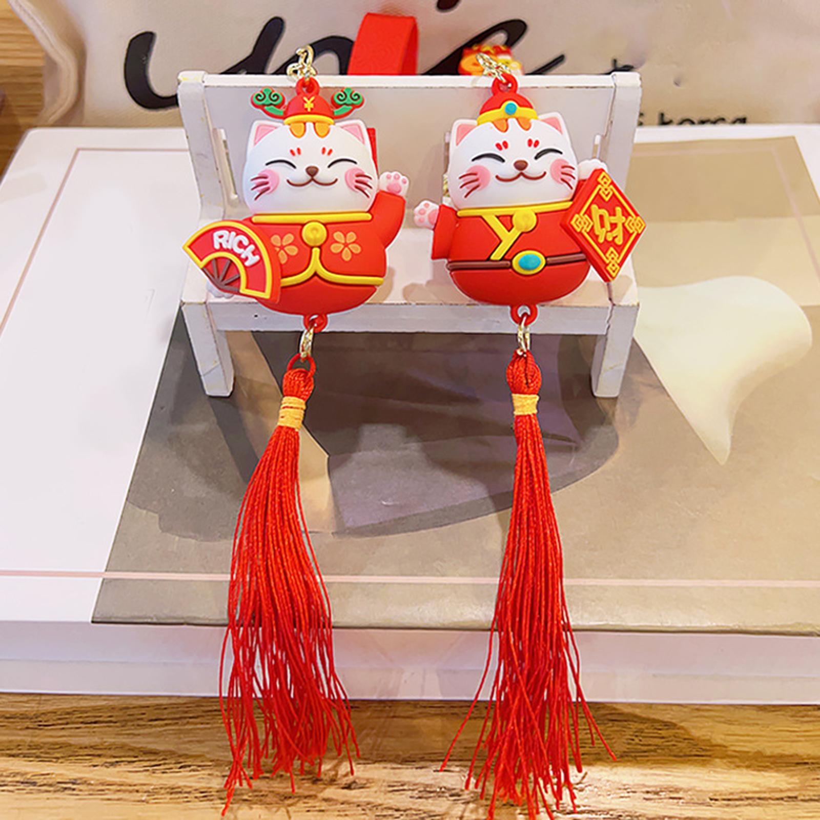 Lucky Cat Keychain Auspicious Birthday PVC Chinese Lunar New Year Decoration Style B