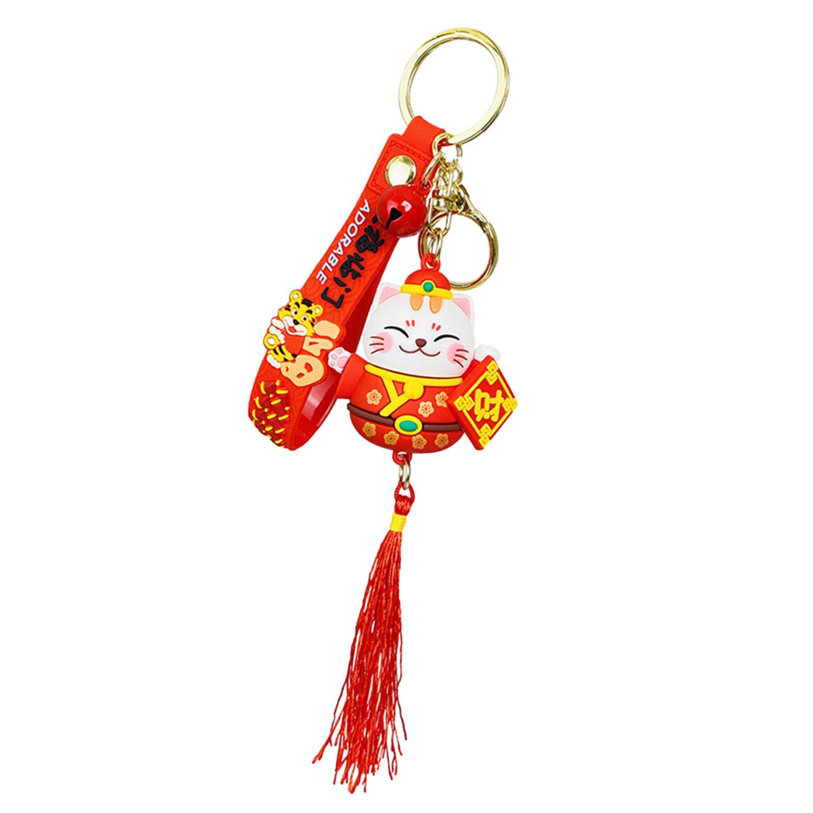 Lucky Cat Keychain Auspicious Birthday PVC Chinese Lunar New Year Decoration Style C