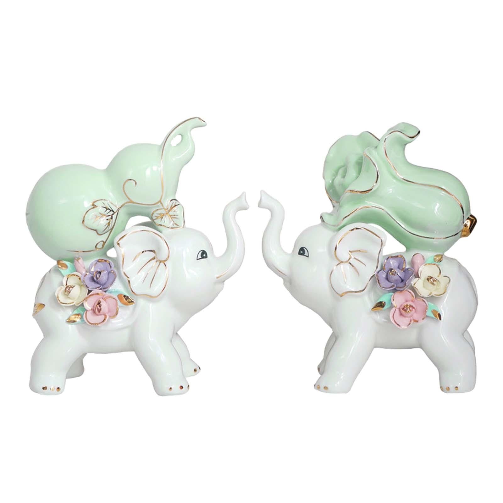 2 Pieces Elephant Statue Handicraft Gift Elephant Ornaments for Wedding Gift
